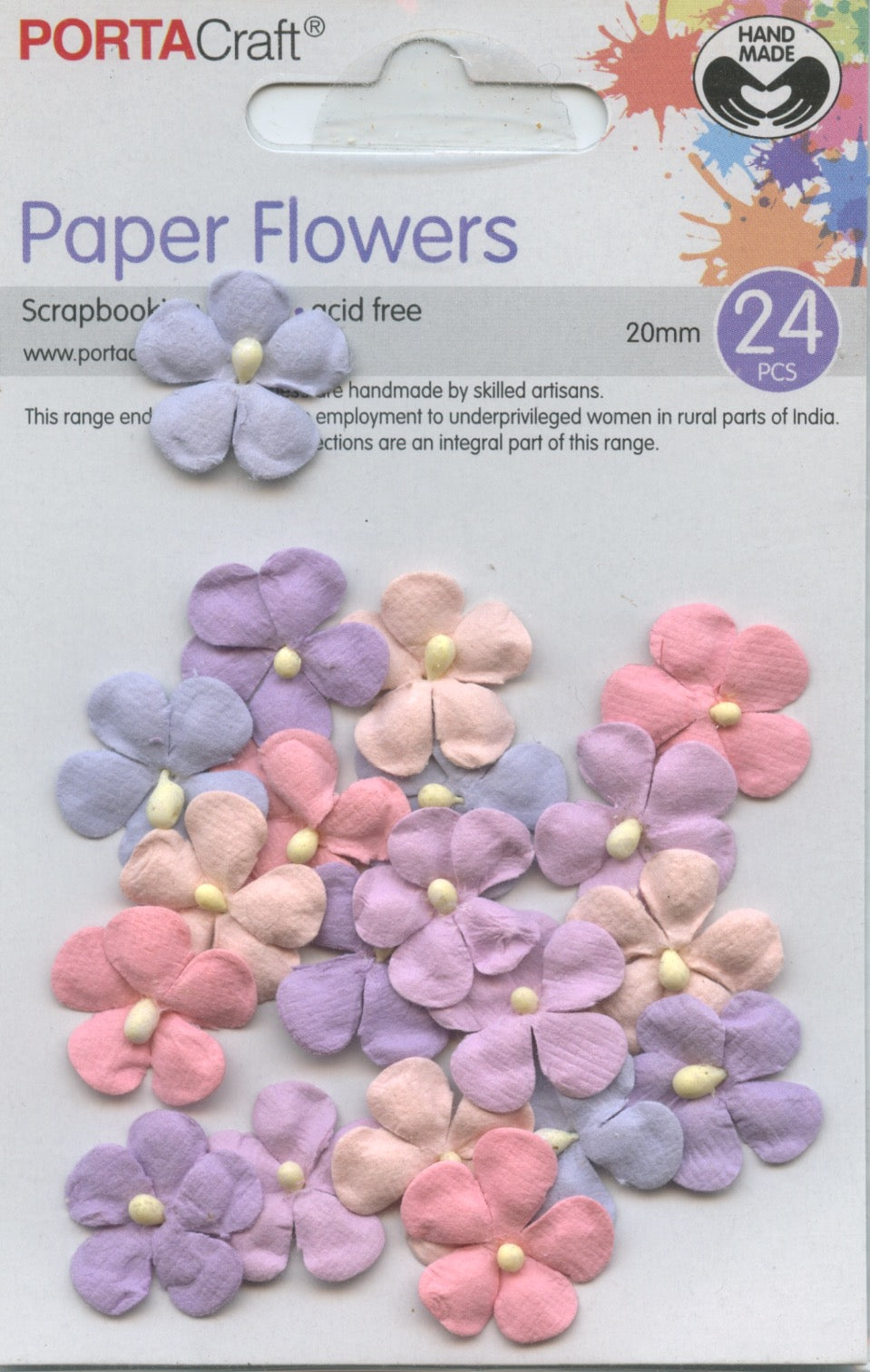 Porta Craft Paper Flowers - Purple/Mauve/Pinks/Blue - 20mm - 24pc