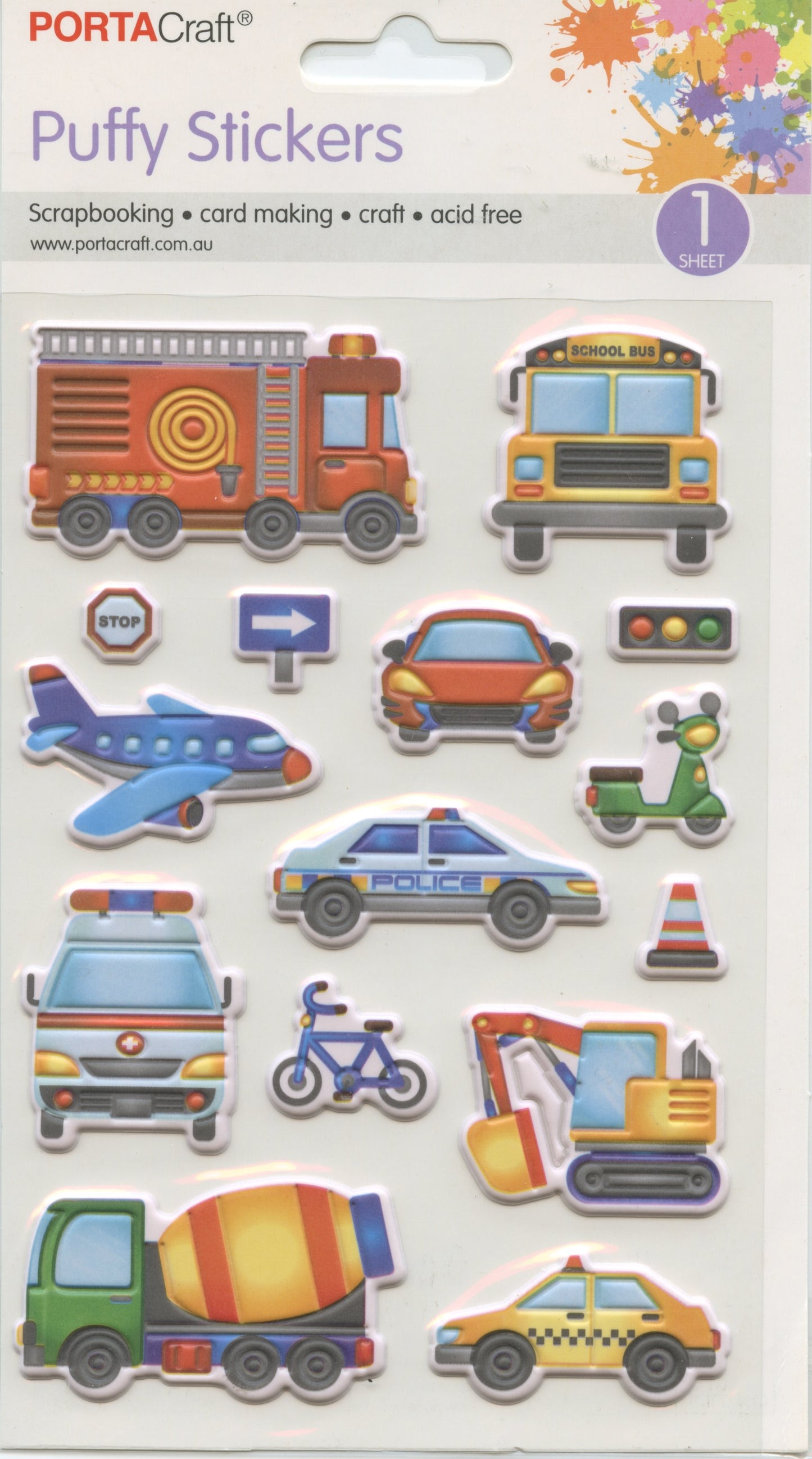 Puffy Stickers - Transport Theme - 15 pcs