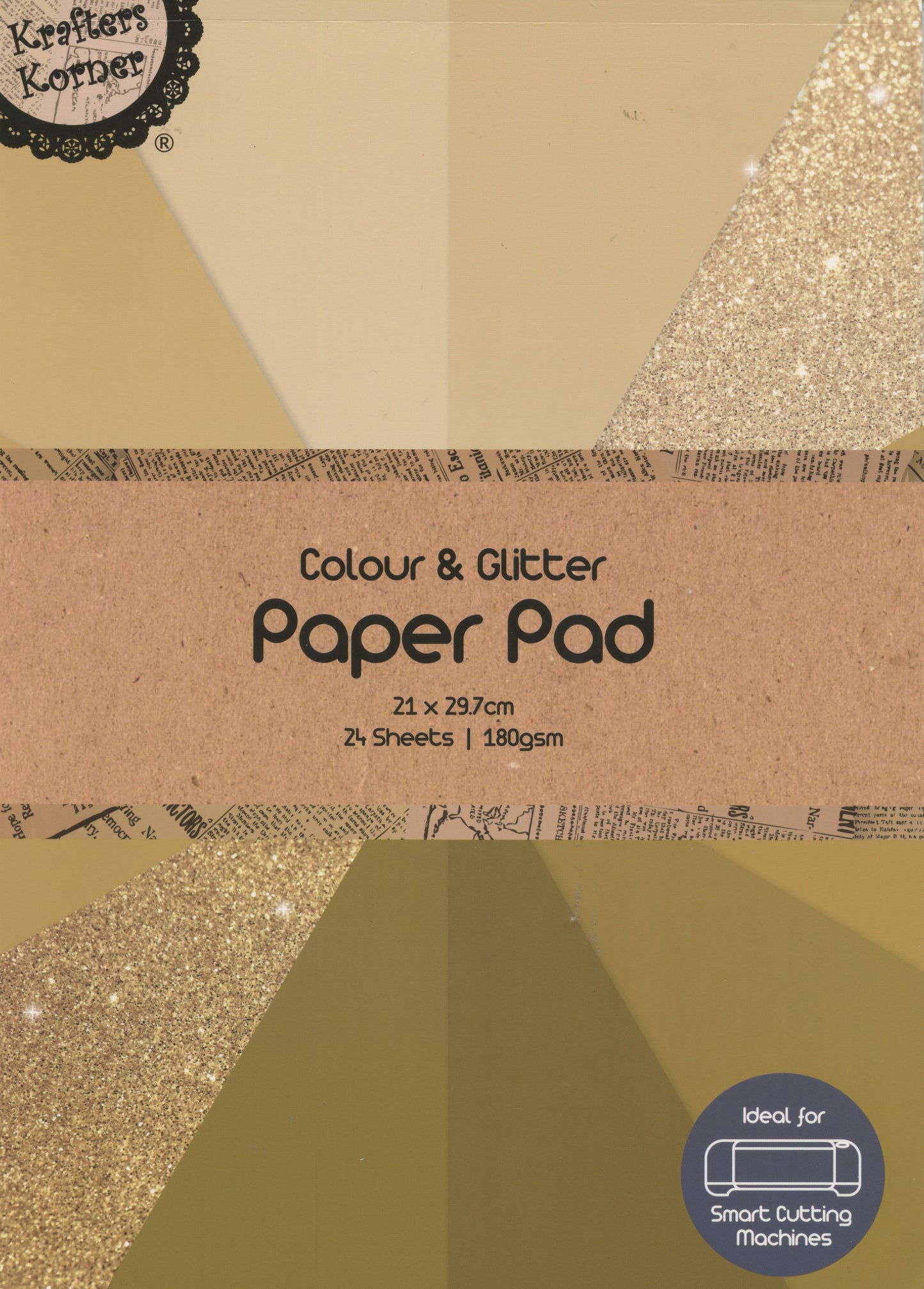 Scrapbooking Paper Pad - Colour & Glitter Shades of Gold - 24 sheets - 21x29.7cm