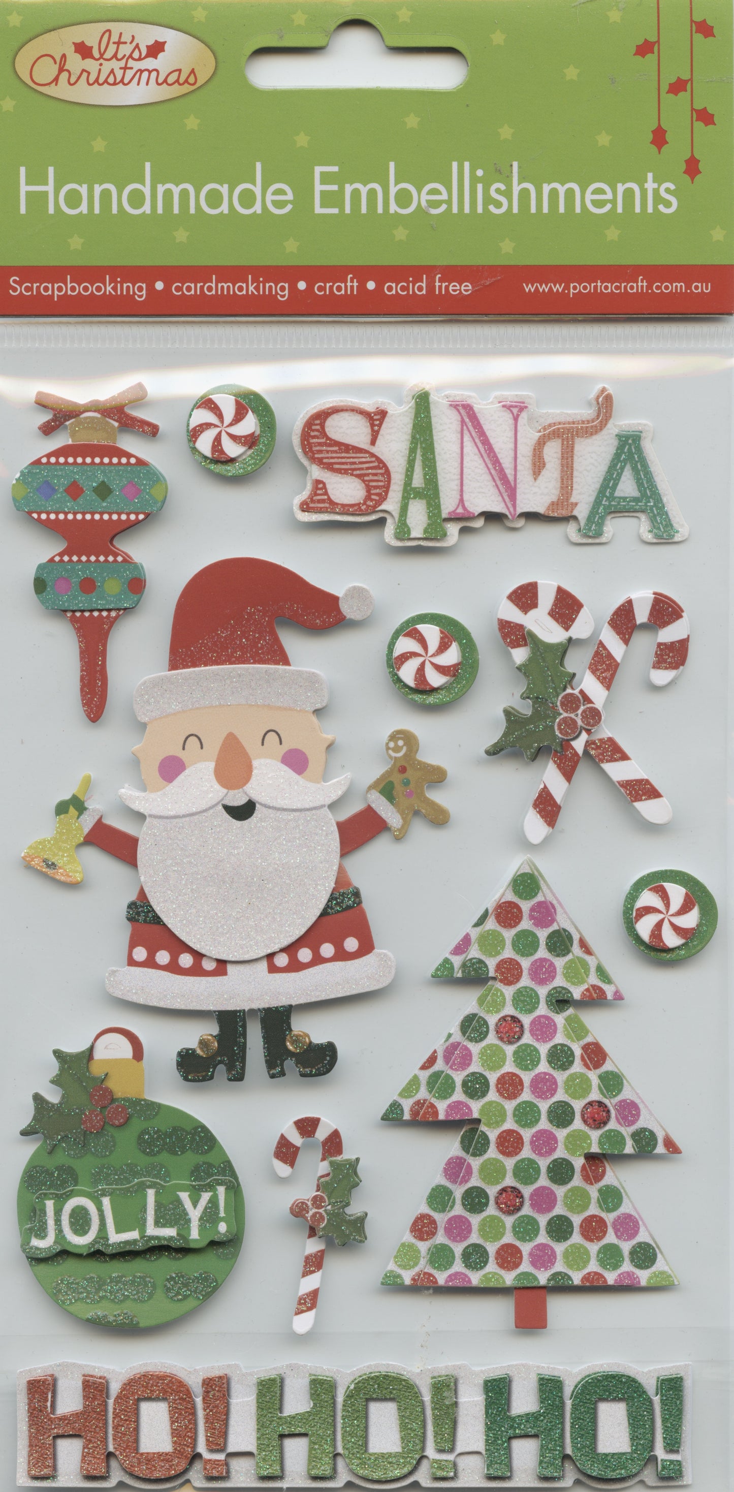 Porta Craft Handmade Embellishments - Santa Theme 11pc