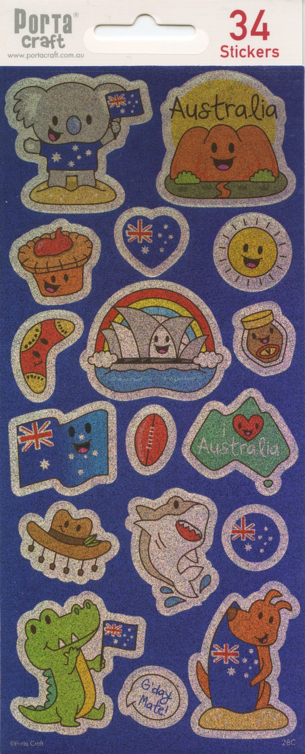 Aussie Theme Shimmer Stickers - 34 pack