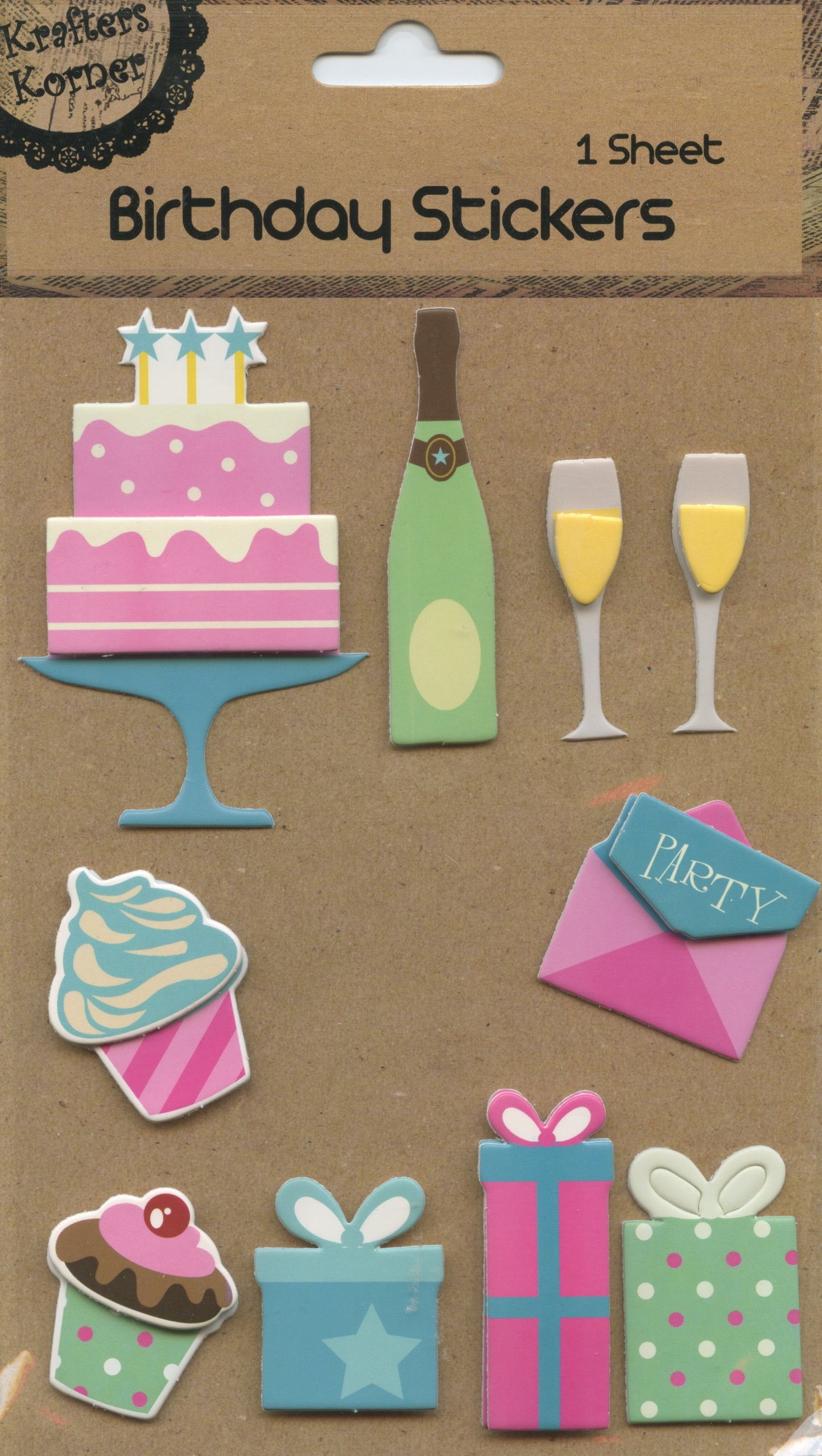 3D Stickers - Birthday Stickers #2- 1 sheet - 10 pc