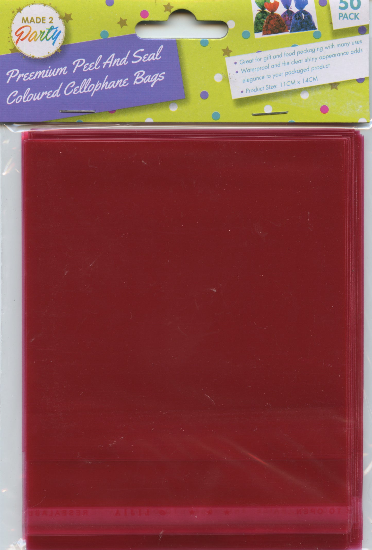 Cellophane Bags - Pink - Peel and Seal 11x14cm - Pk 50