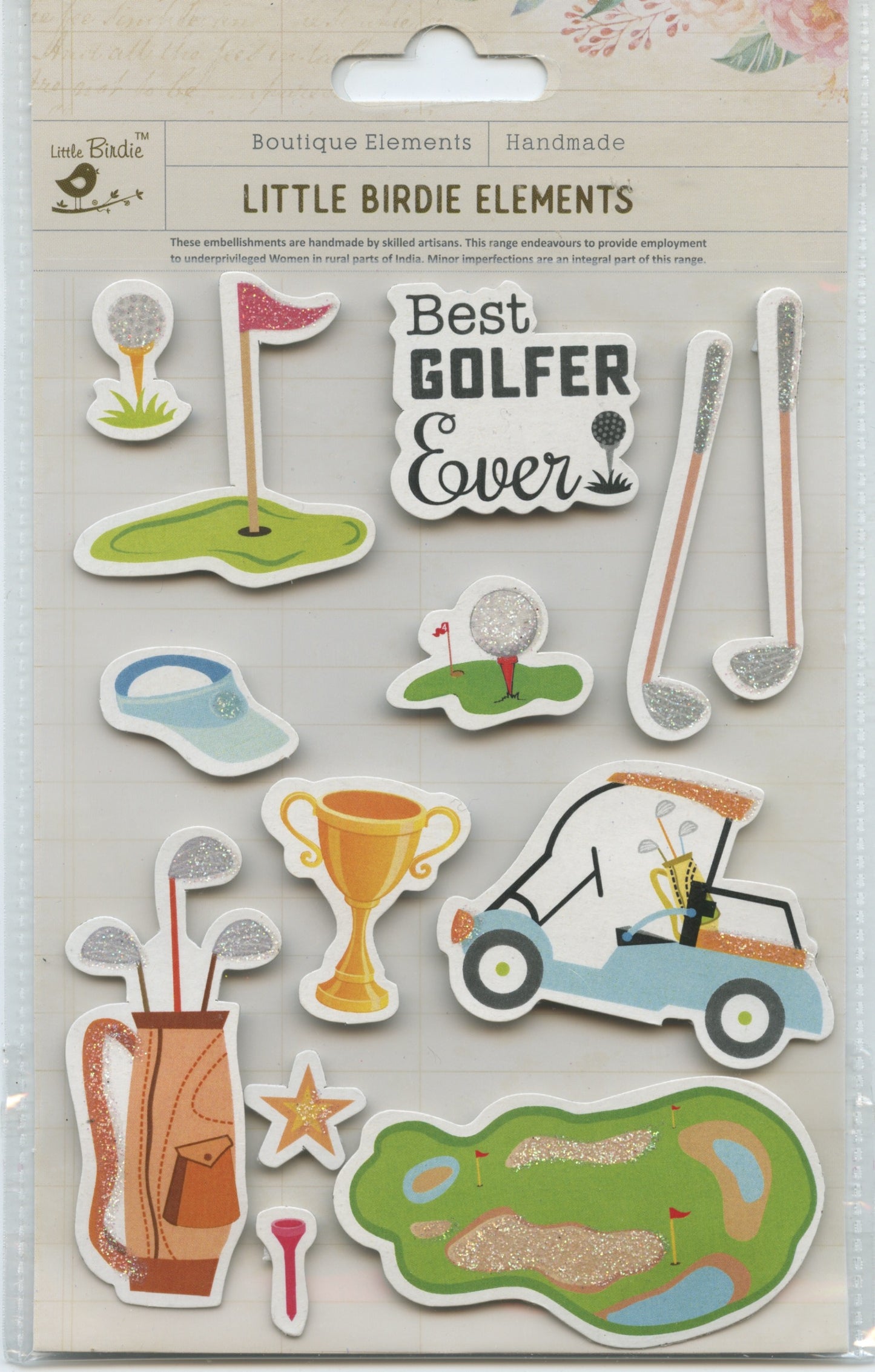 Little Birdie Handmade Embellishments - Best Golfer 13pk