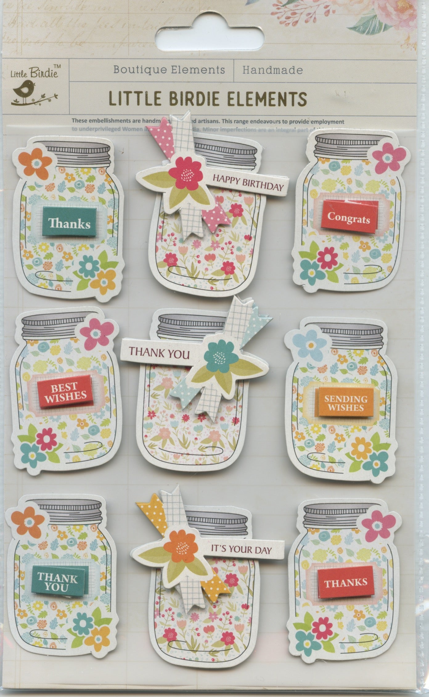 Little Birdie Handmade Embellishments - Jar of Wishes 9pk