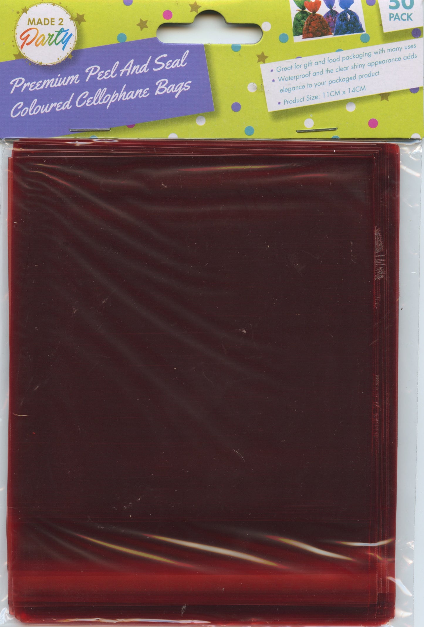 Cellophane Bags - Red - Peel and Seal 11x14cm - Pk 50