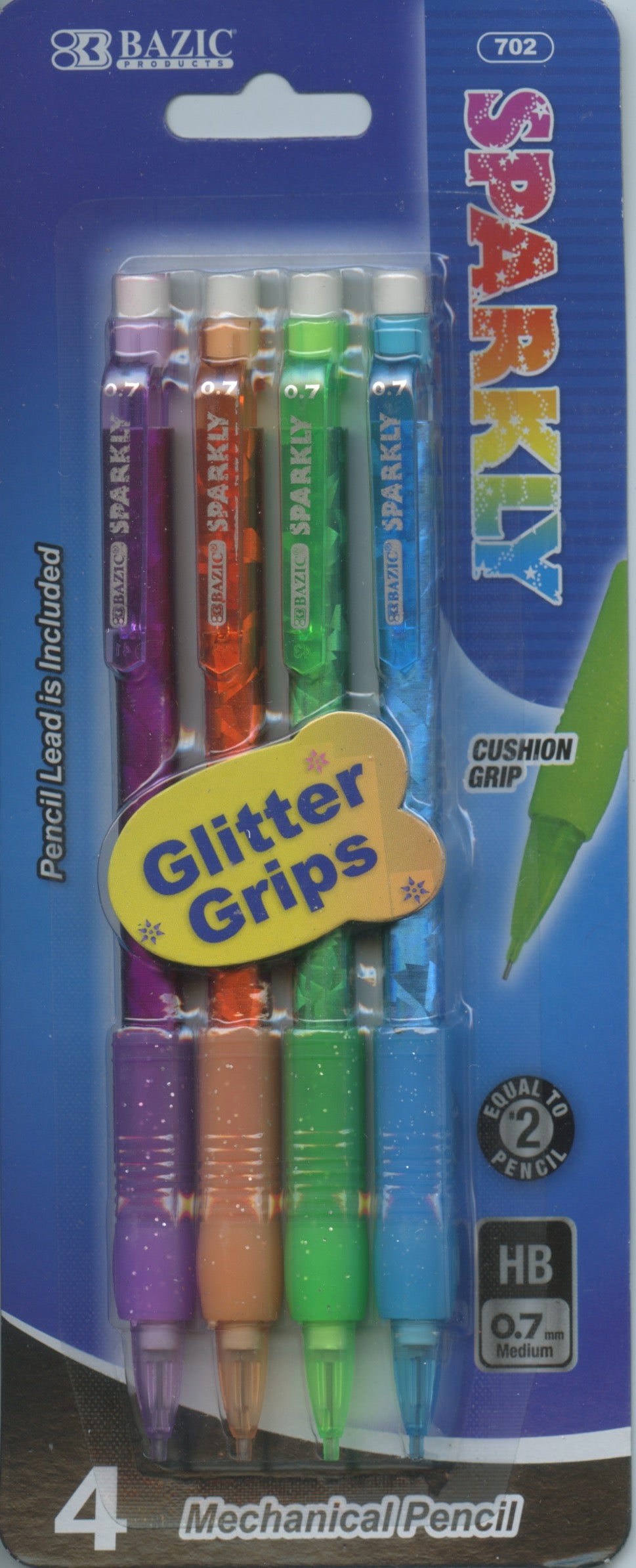 Bazic Sparkly Glitter Grips Pencils 4pk
