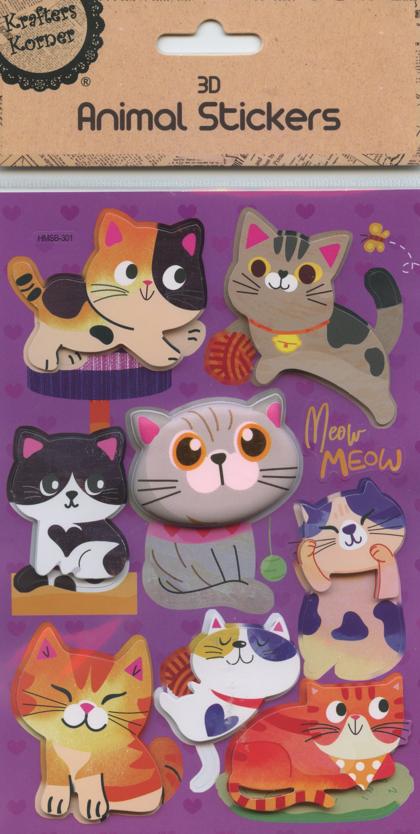 3D Animal Stickers - Cats - 8pk