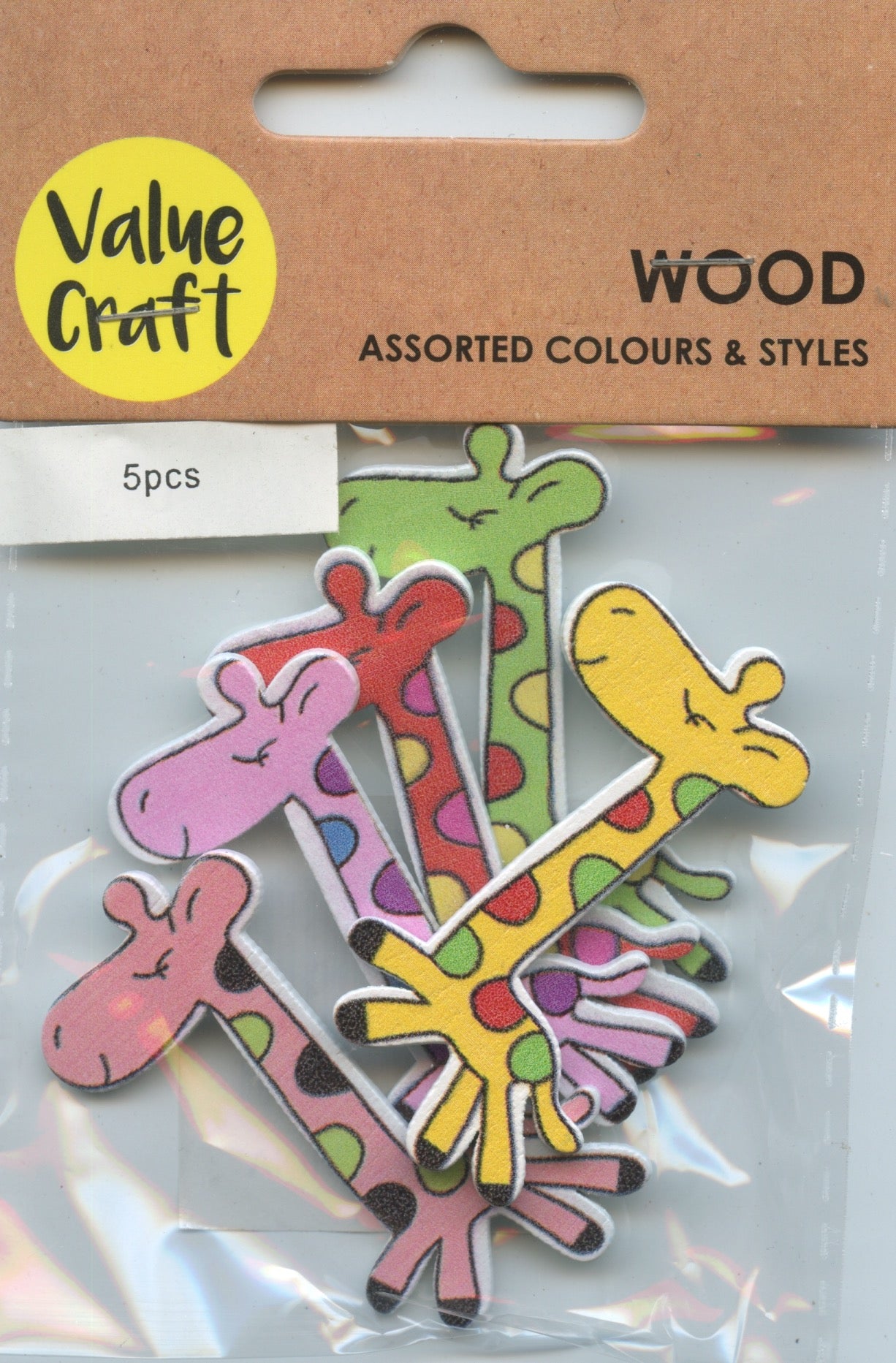 Wooden Giraffe - 5 Pcs - Pink, yellow, green & red