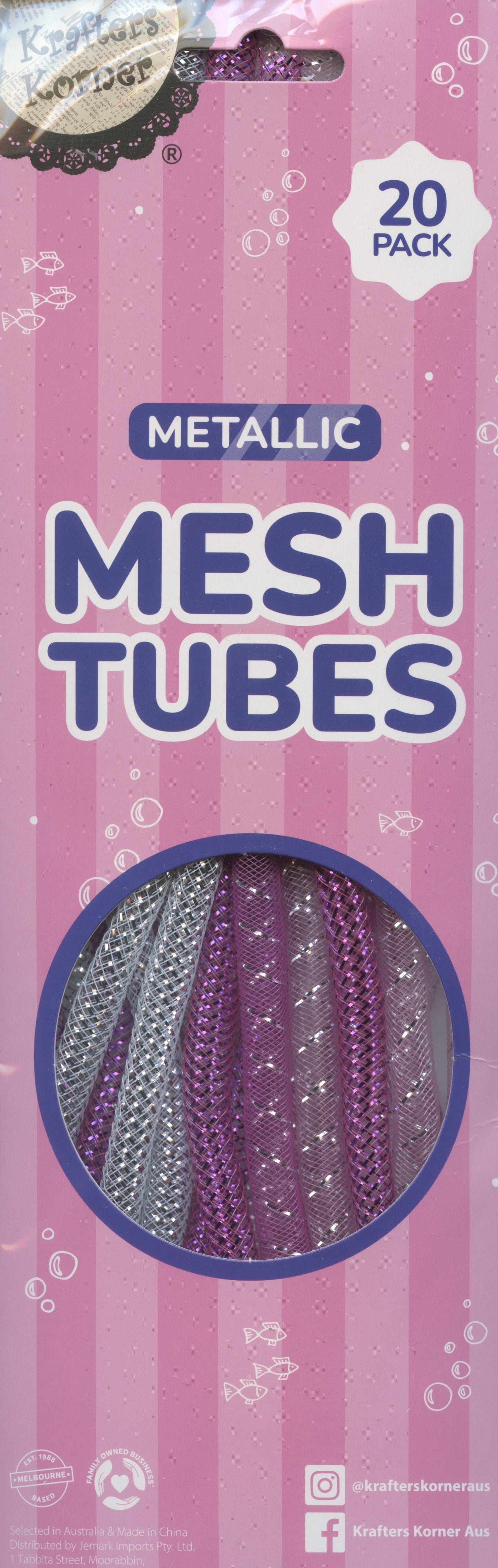 Metallic Mesh Tubes - 20pk - 30cm - Pink/Silver/Purple