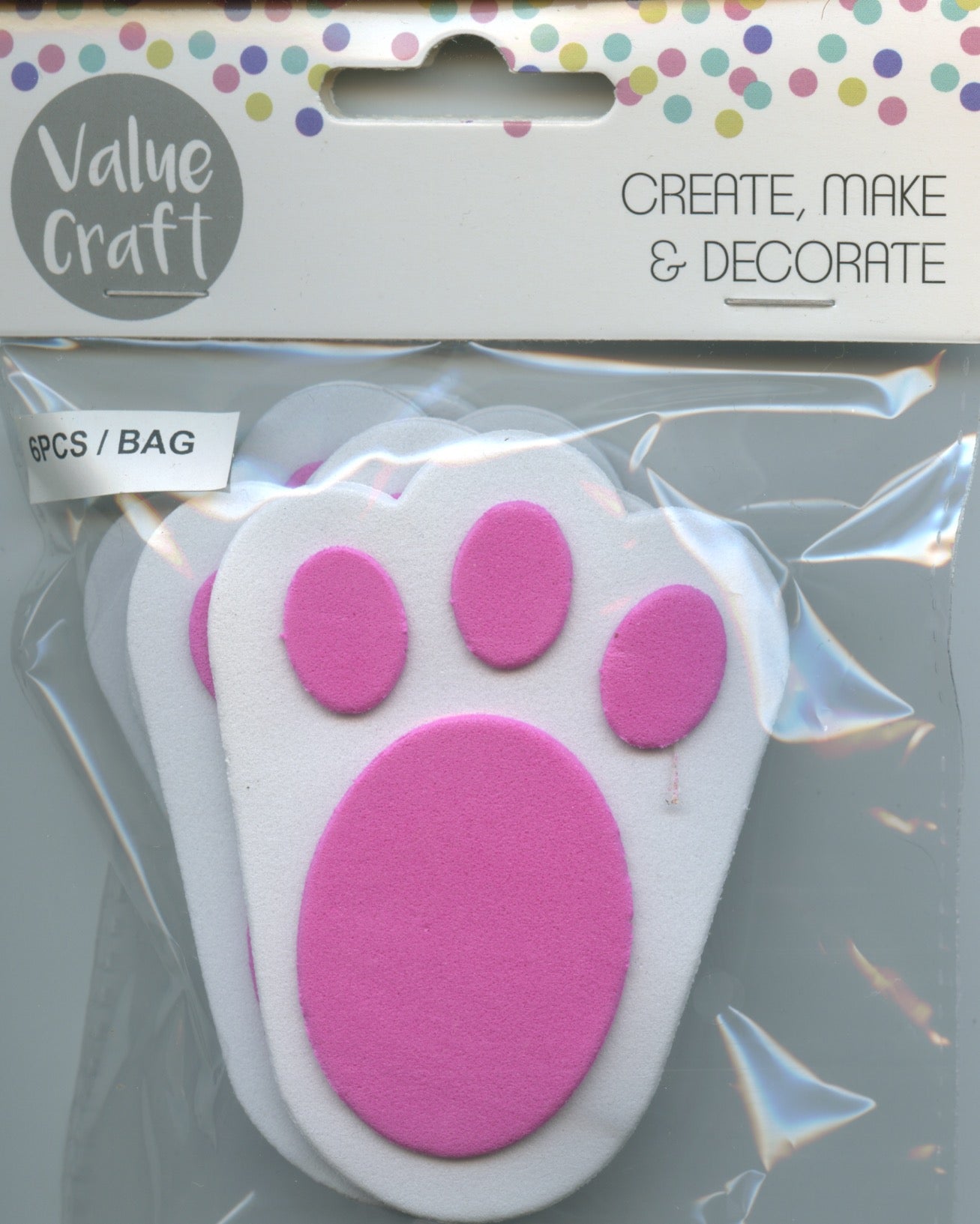 Foam Bunny Feet - Adhesive - 6 pk - White/Pink
