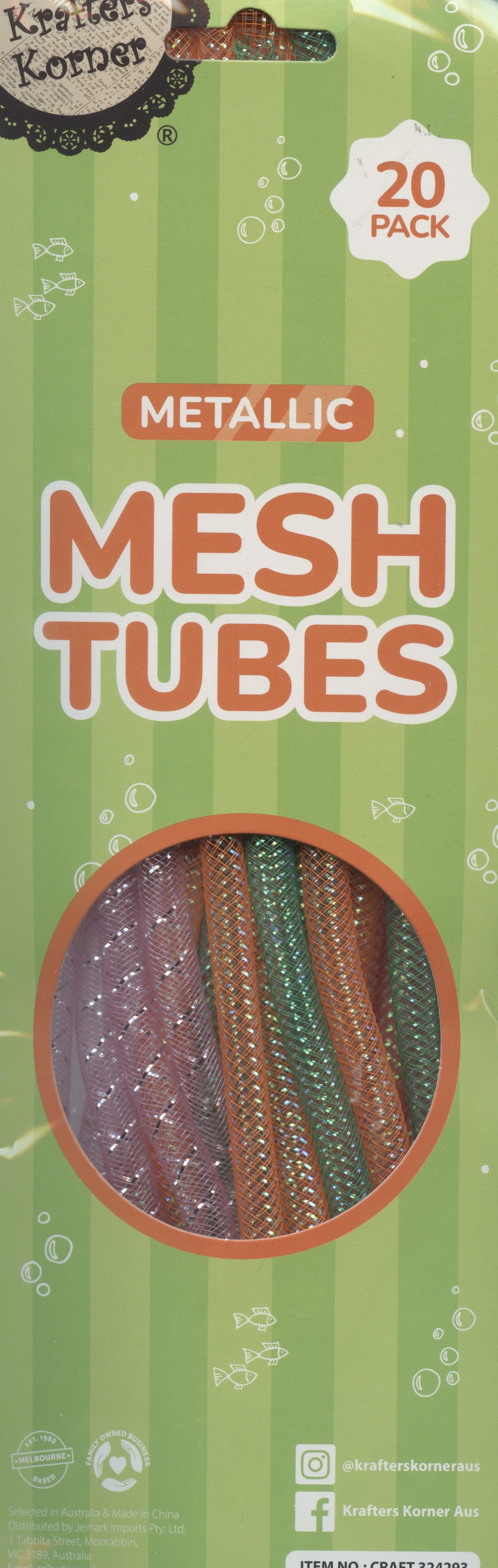 Metallic Mesh Tubes - 20pk - 30cm - Orange/Green/Red/Pink