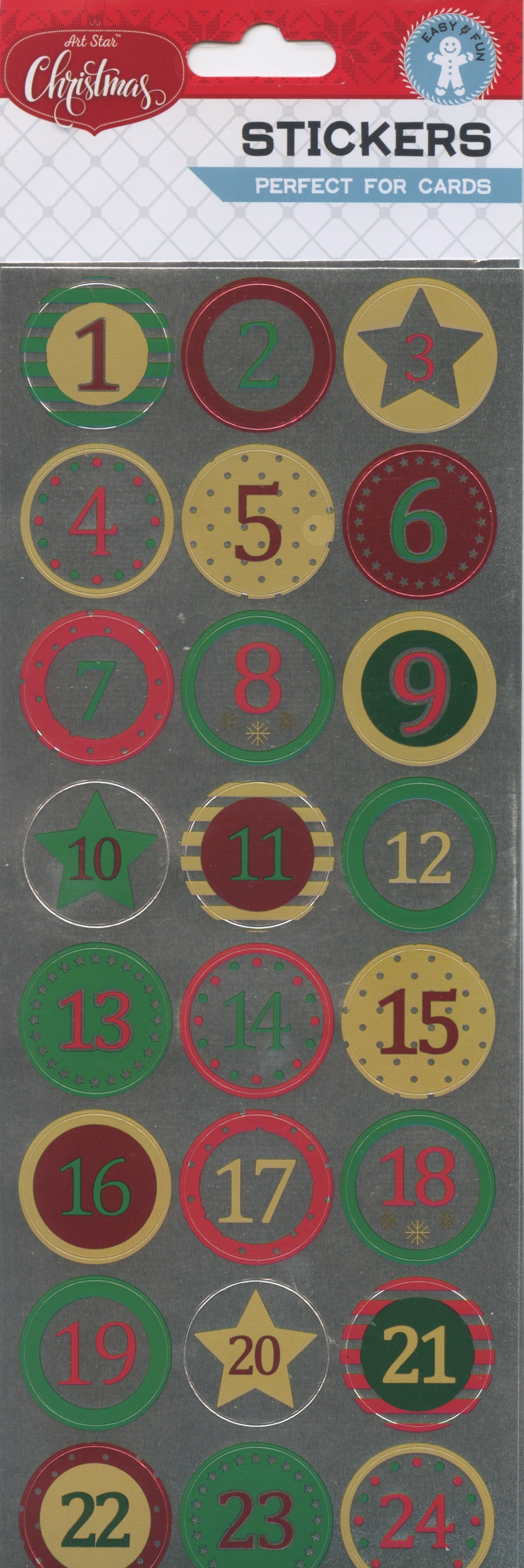 Art Star Christmas Foil Countdown Stickers - 24 pc