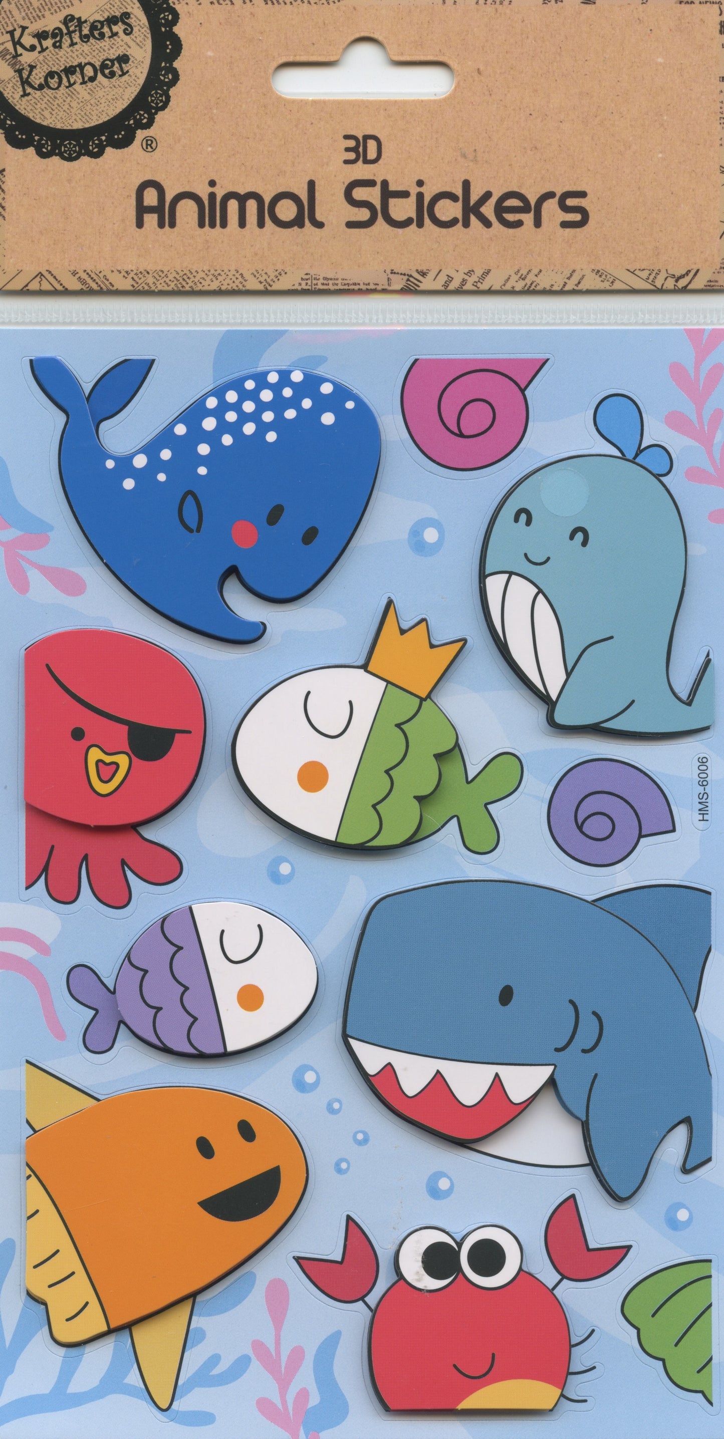 3D Animal Stickers - Sea Creature Theme - 11pk