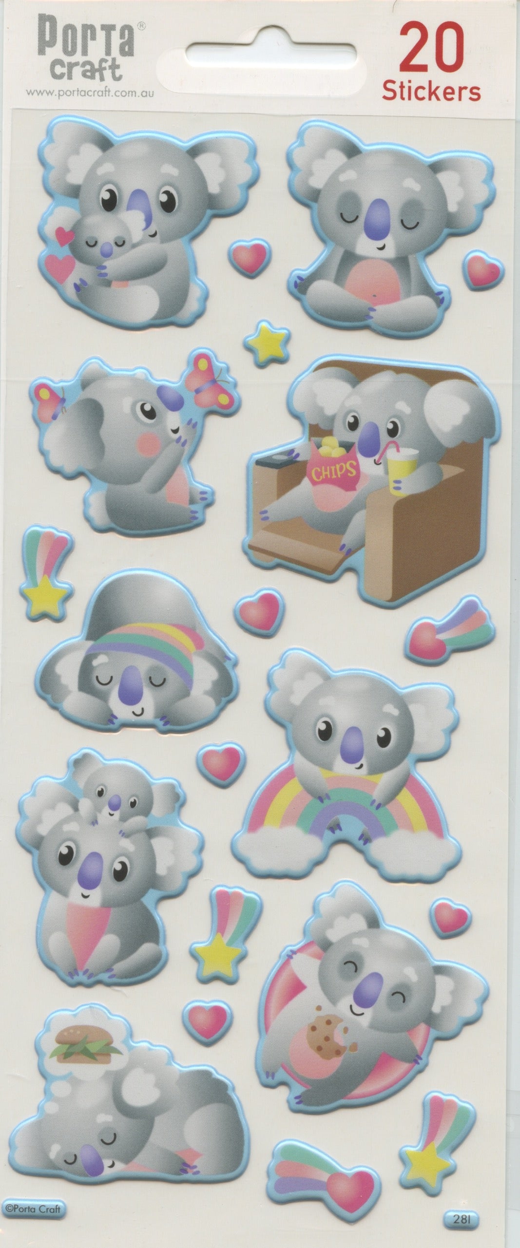 Koalas, Star and Heart Puffy Stickers - 20 pack