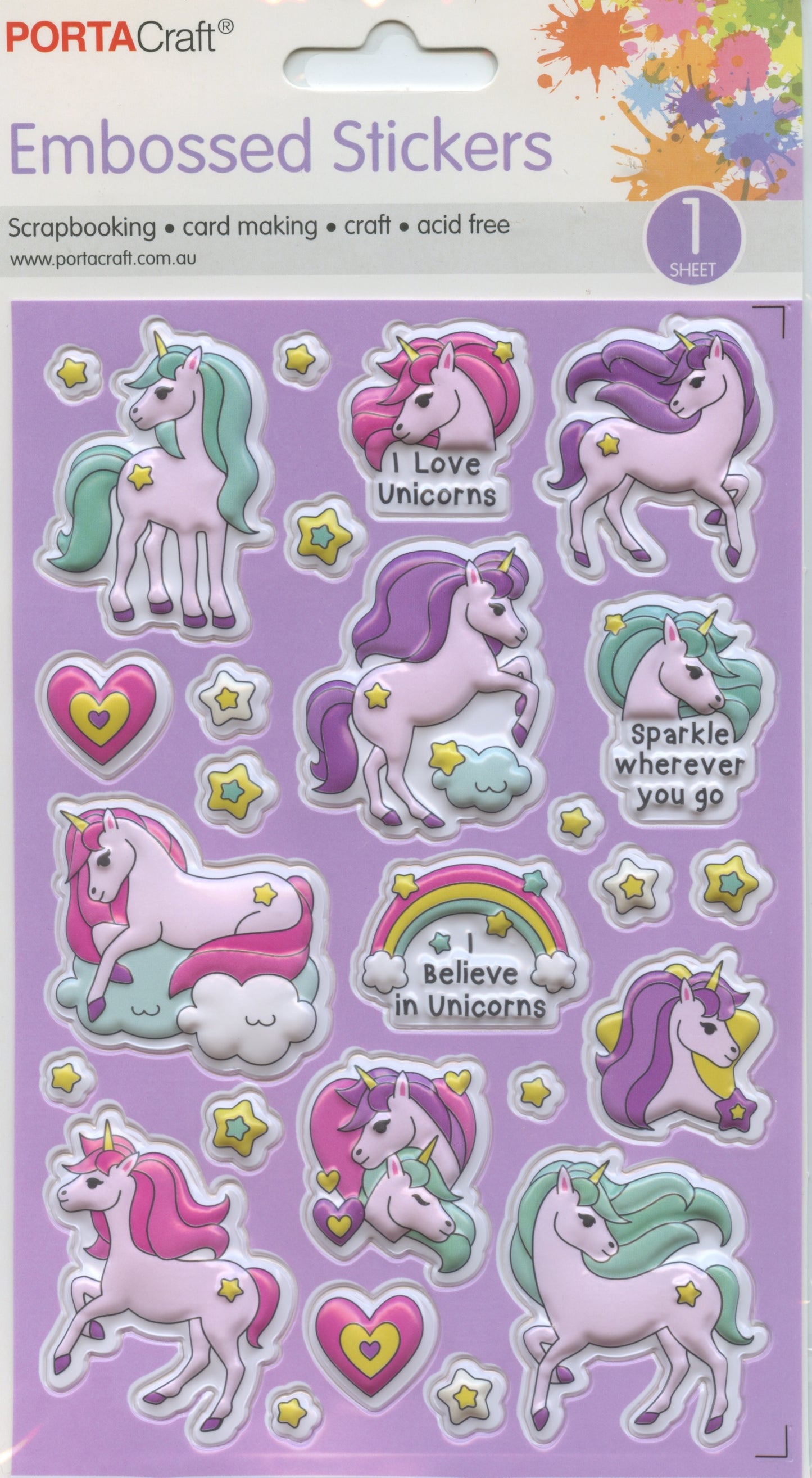 Embossed Puffy Stickers - Unicorns - 26 pcs