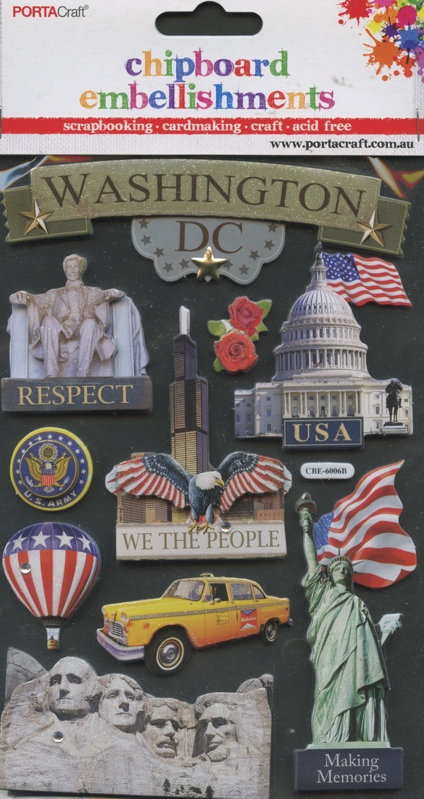 Porta Craft Chipboard Embellishment - Washington DC USA - 9pc