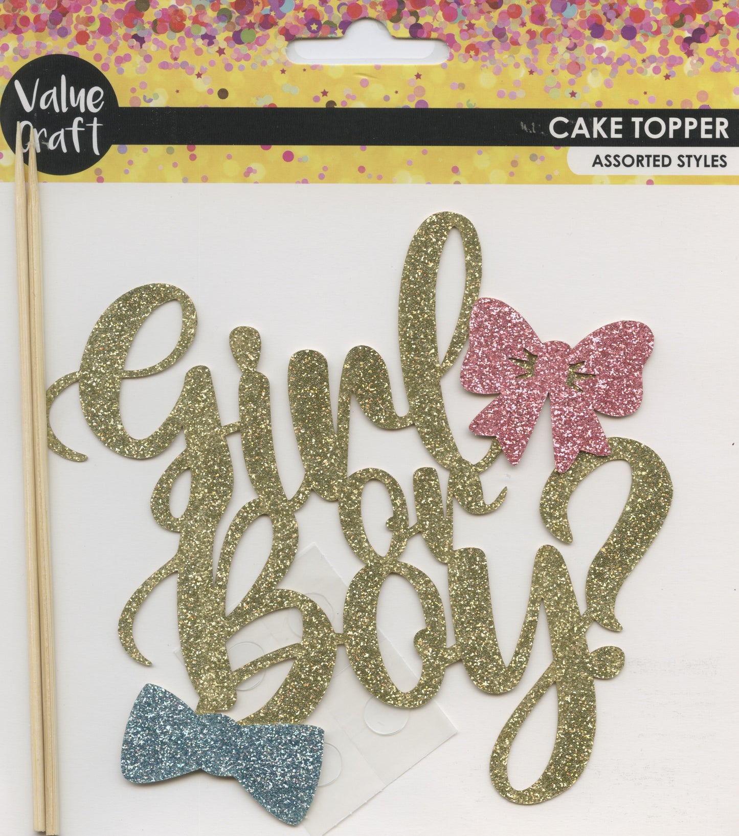 Cake Topper - Gold Glitter - Girl or Boy? - Pack of 1