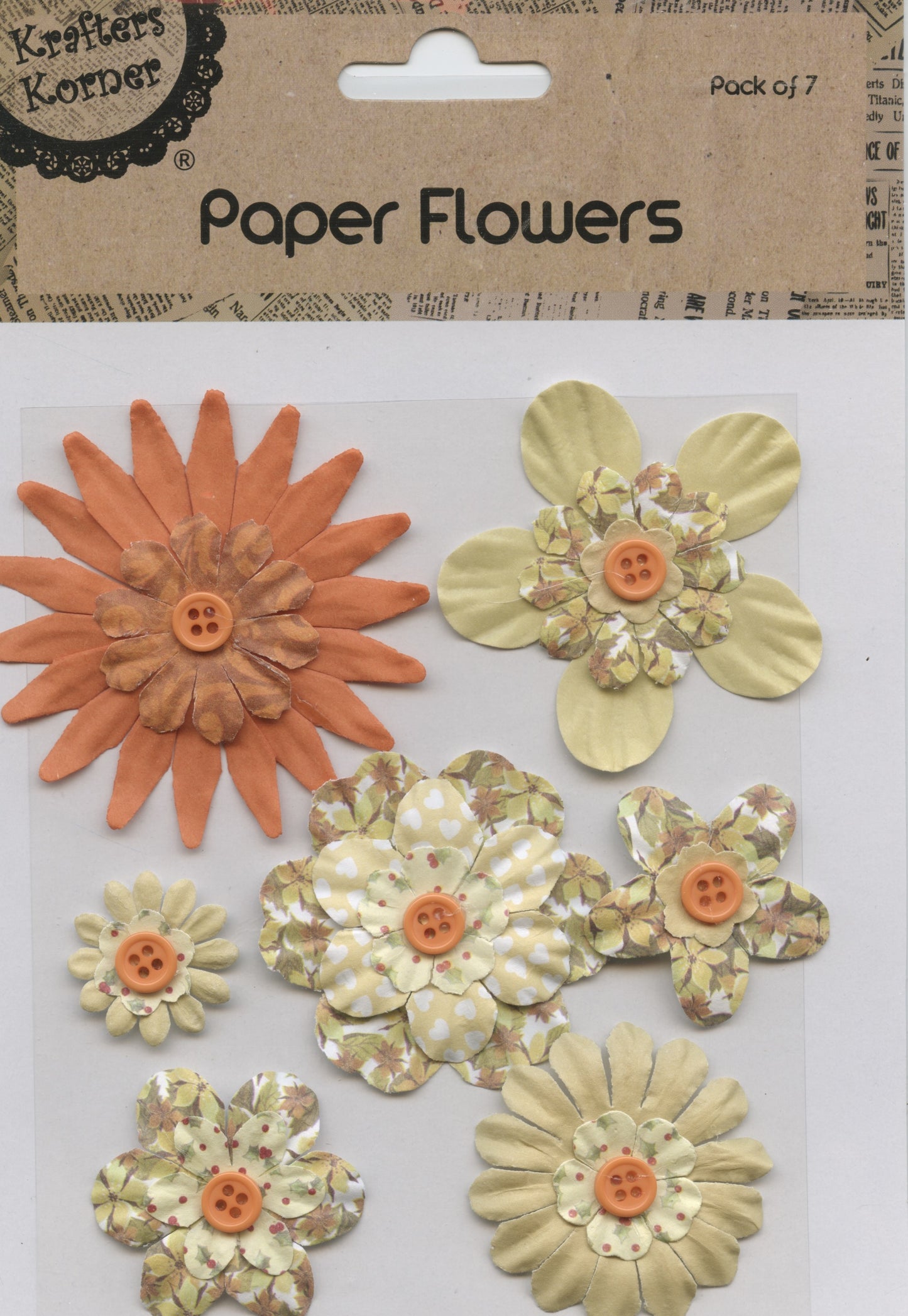 Paper Flowers - Orange/Browns Patterned Designs - Pack of 7