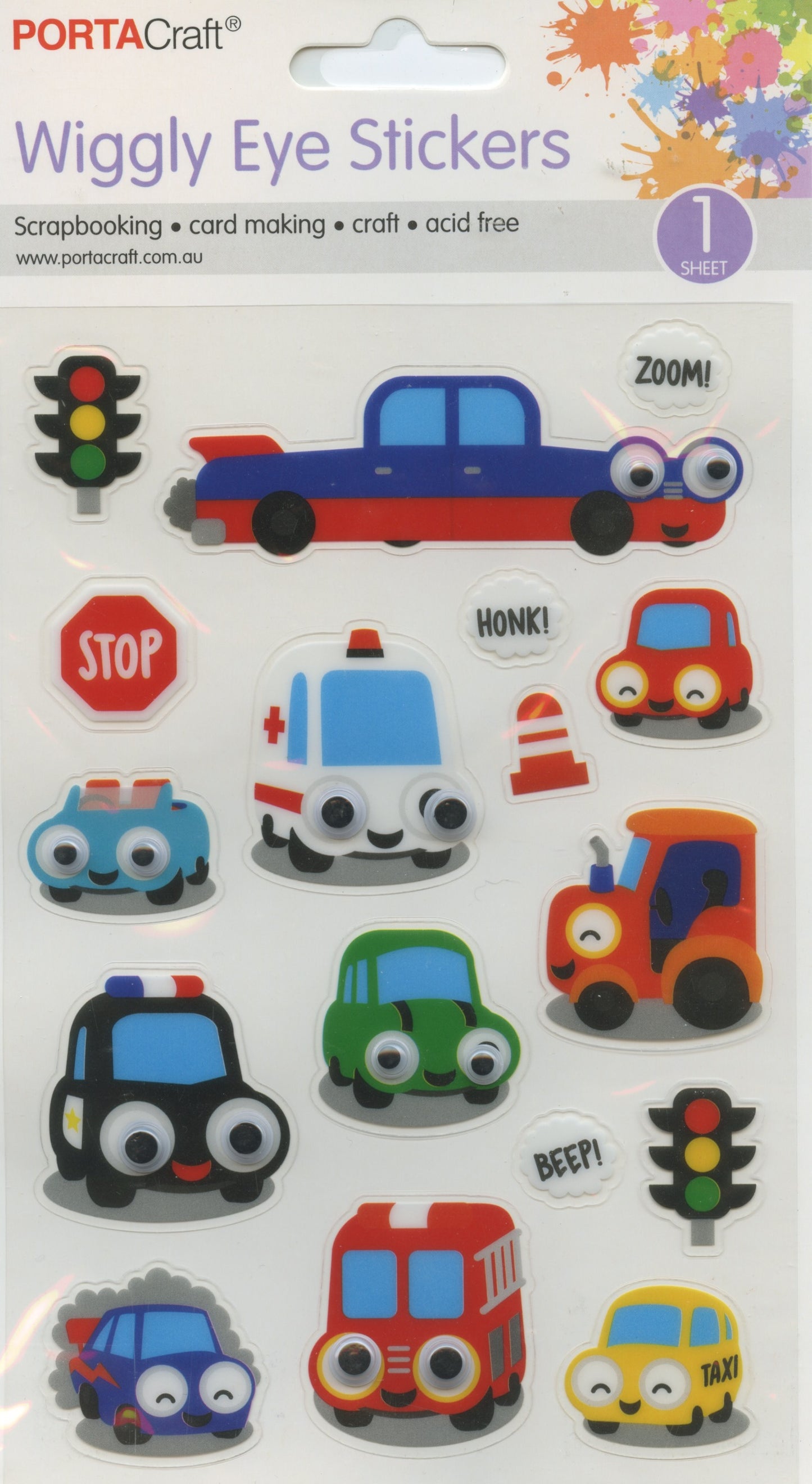 Wiggly Eye Stickers - Cars/Traffic Lights/Sign - 17 pcs