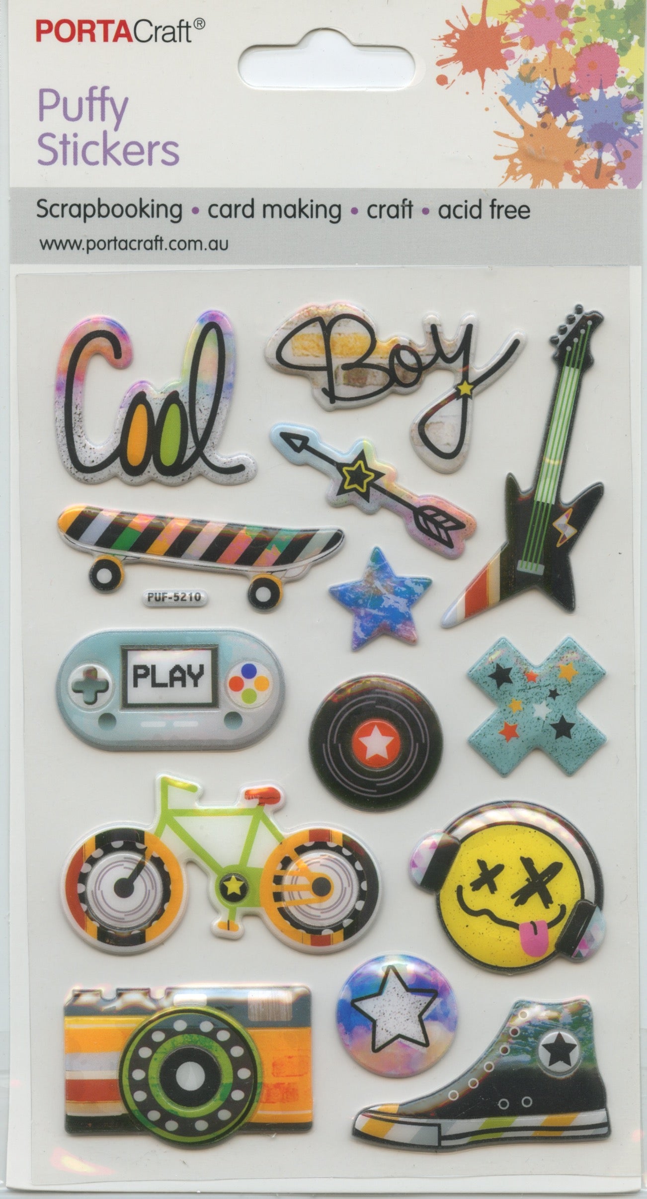 Porta Craft Puffy 3D Stickers Self Adhesive Cool Dude Theme 14pc