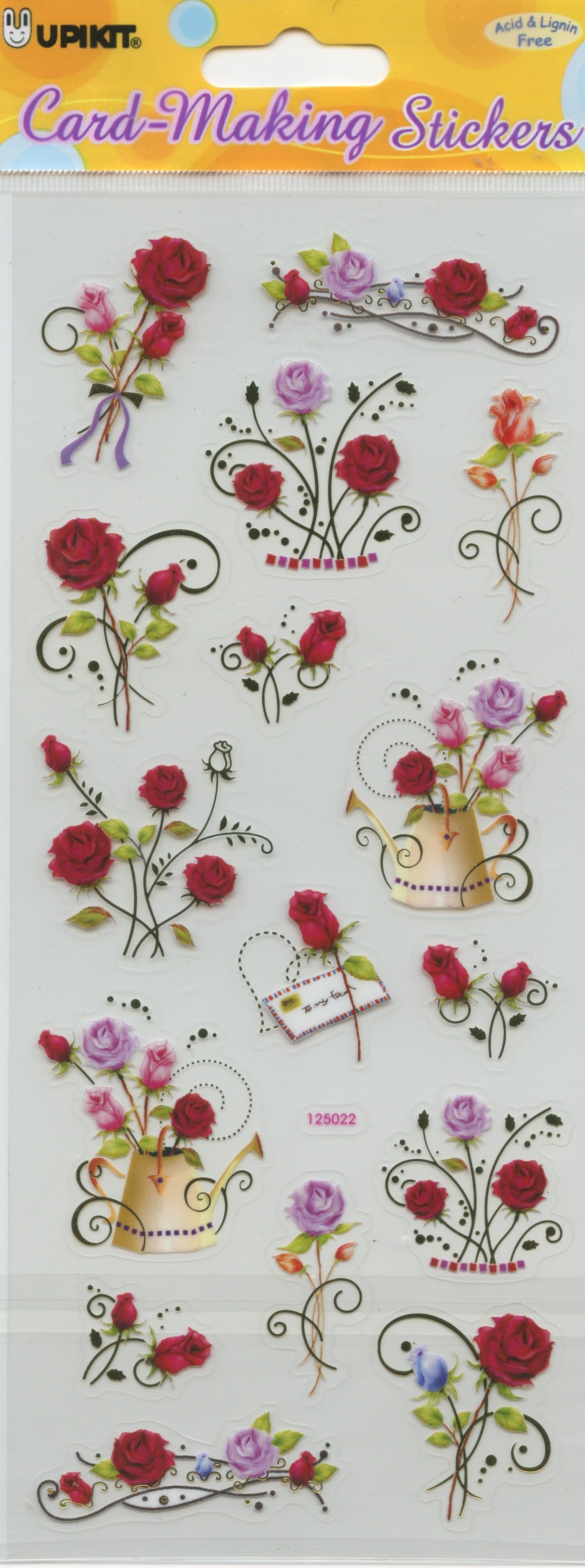 Red Rose Theme - Transparent Stickers - Craft Stickers 16 pk
