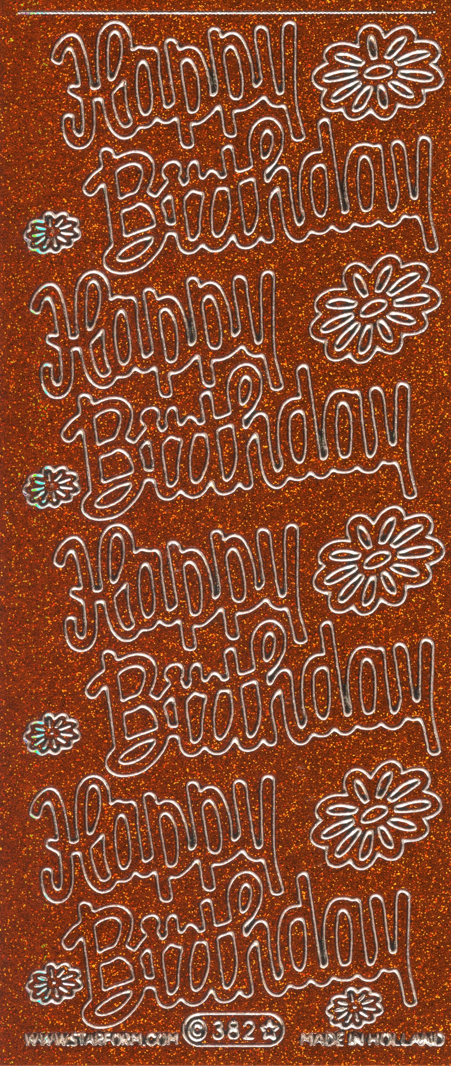 Happy Birthday Glitter Orange/Silver - Craft Stickers 17pk