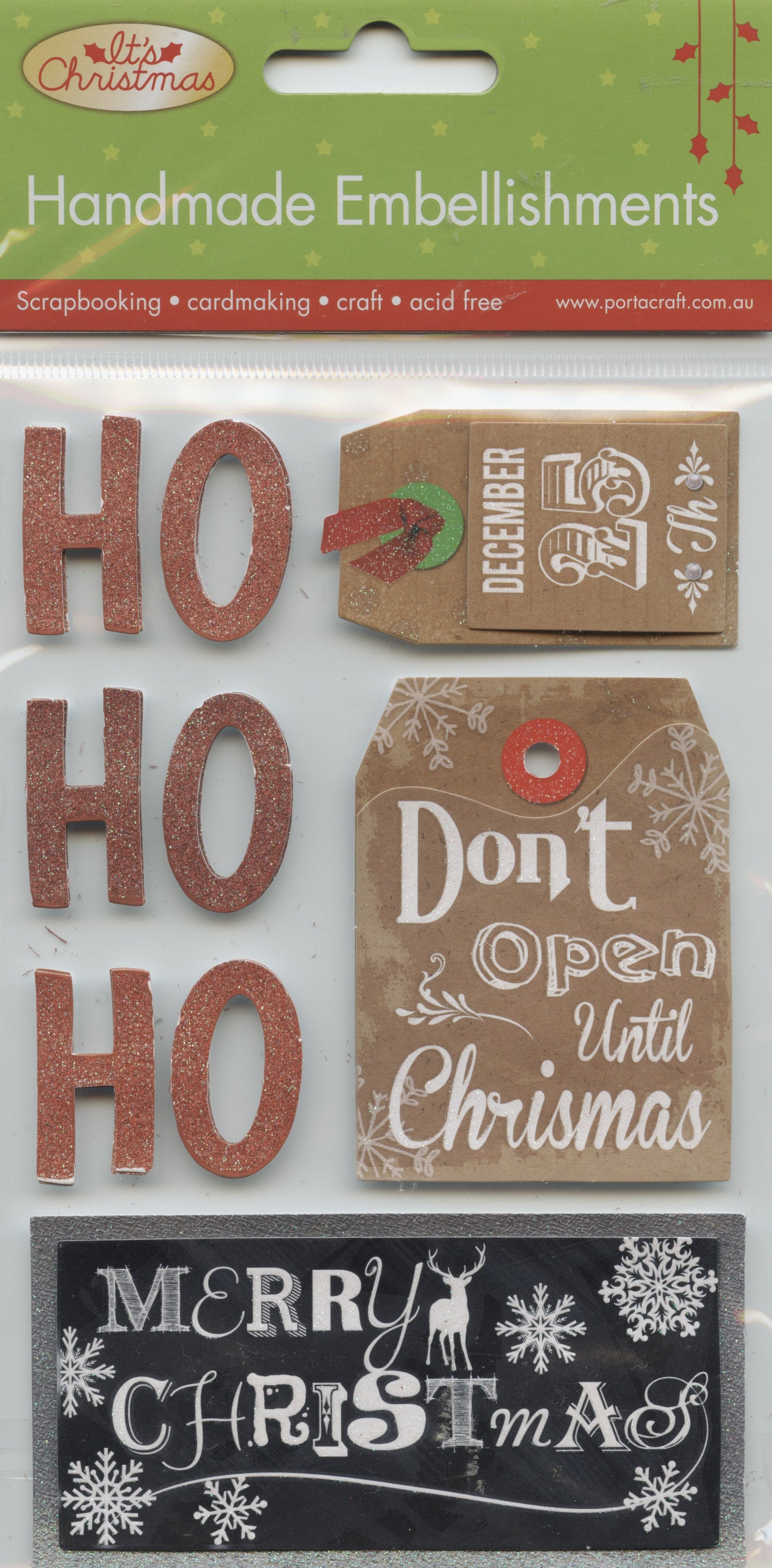 Porta Craft Handmade Embellishments Ho Ho Ho 9pc
