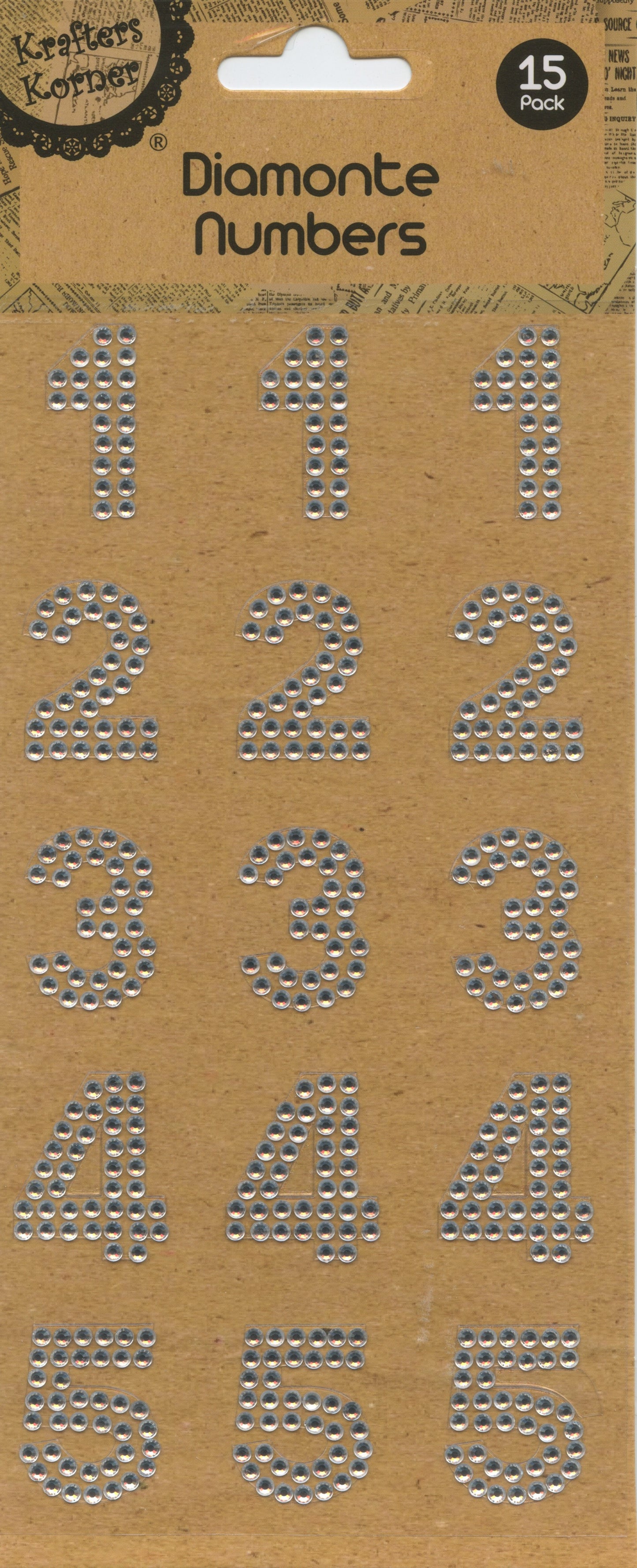 Diamanté Numbers 1-5 - Stickers - Clear - 15 pk