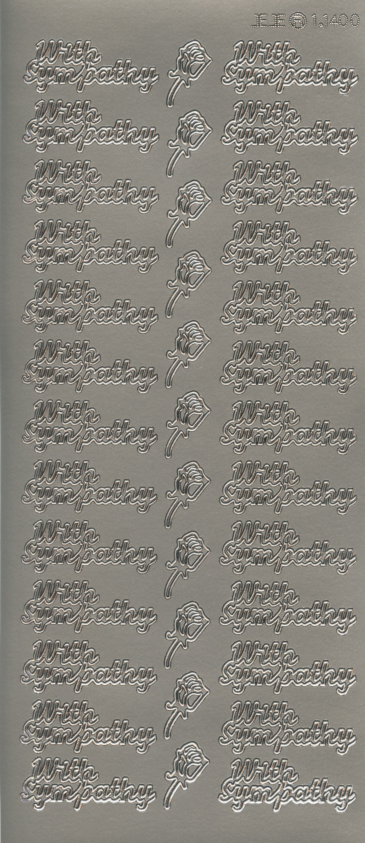 With Sympathy Craft Stickers with Rose - 37 pc Silver