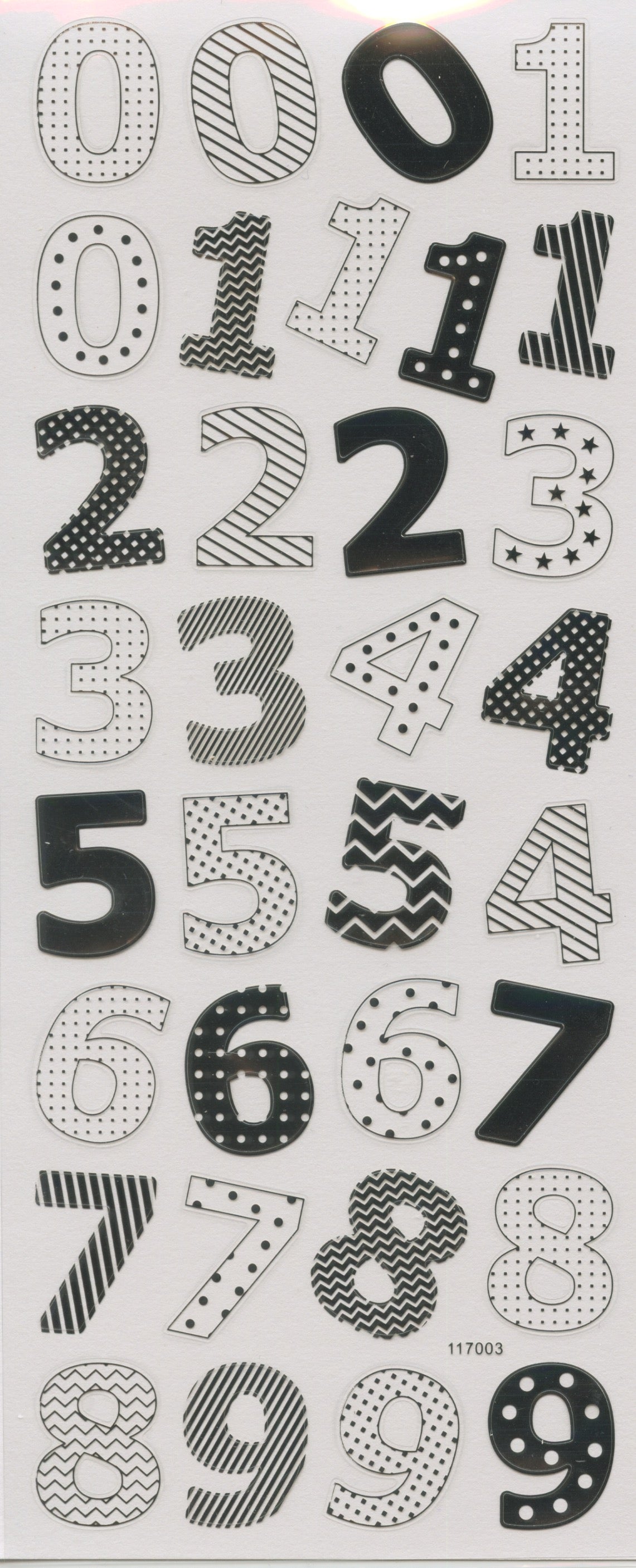 Numbers Stickers - Silver - Dots & Stripes - 1 Sheet - 32pc