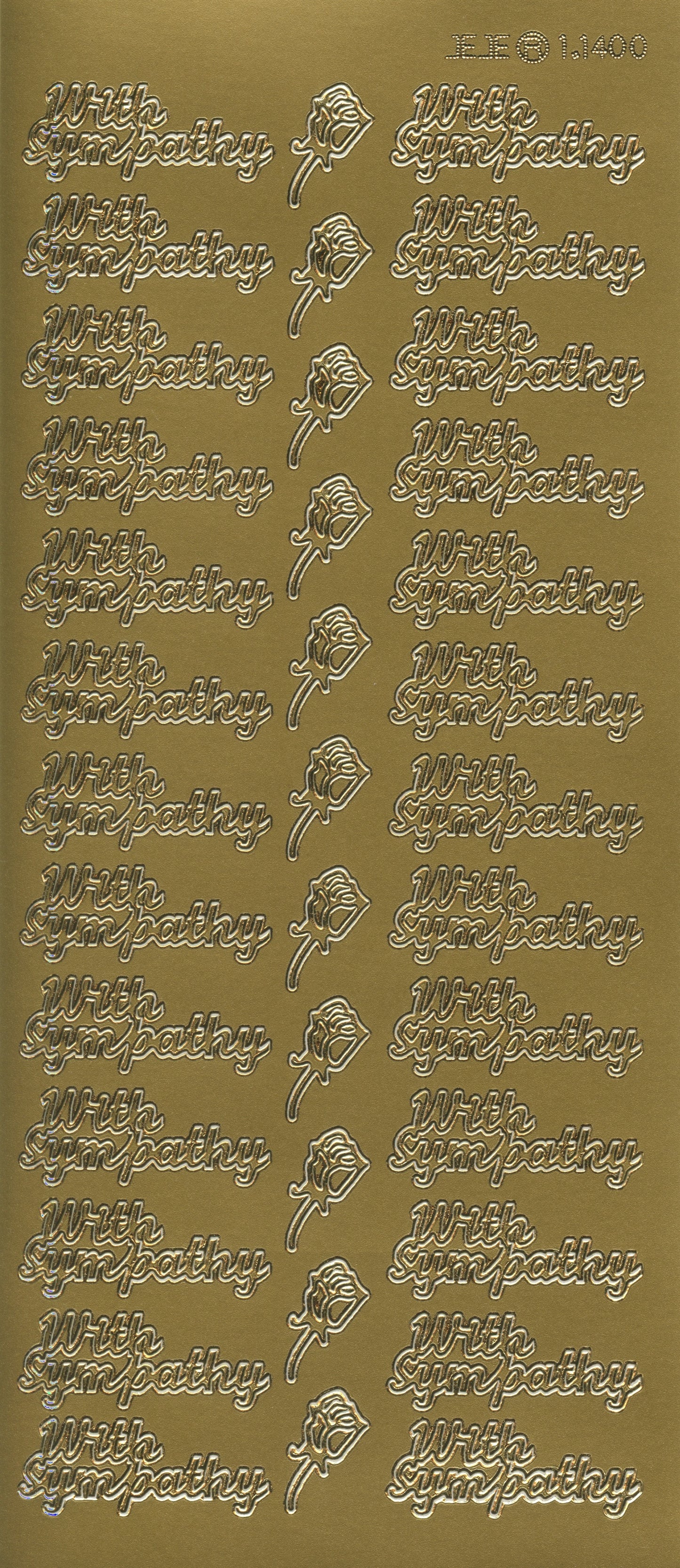 With Sympathy Craft Stickers with Rose - 37 pc Gold