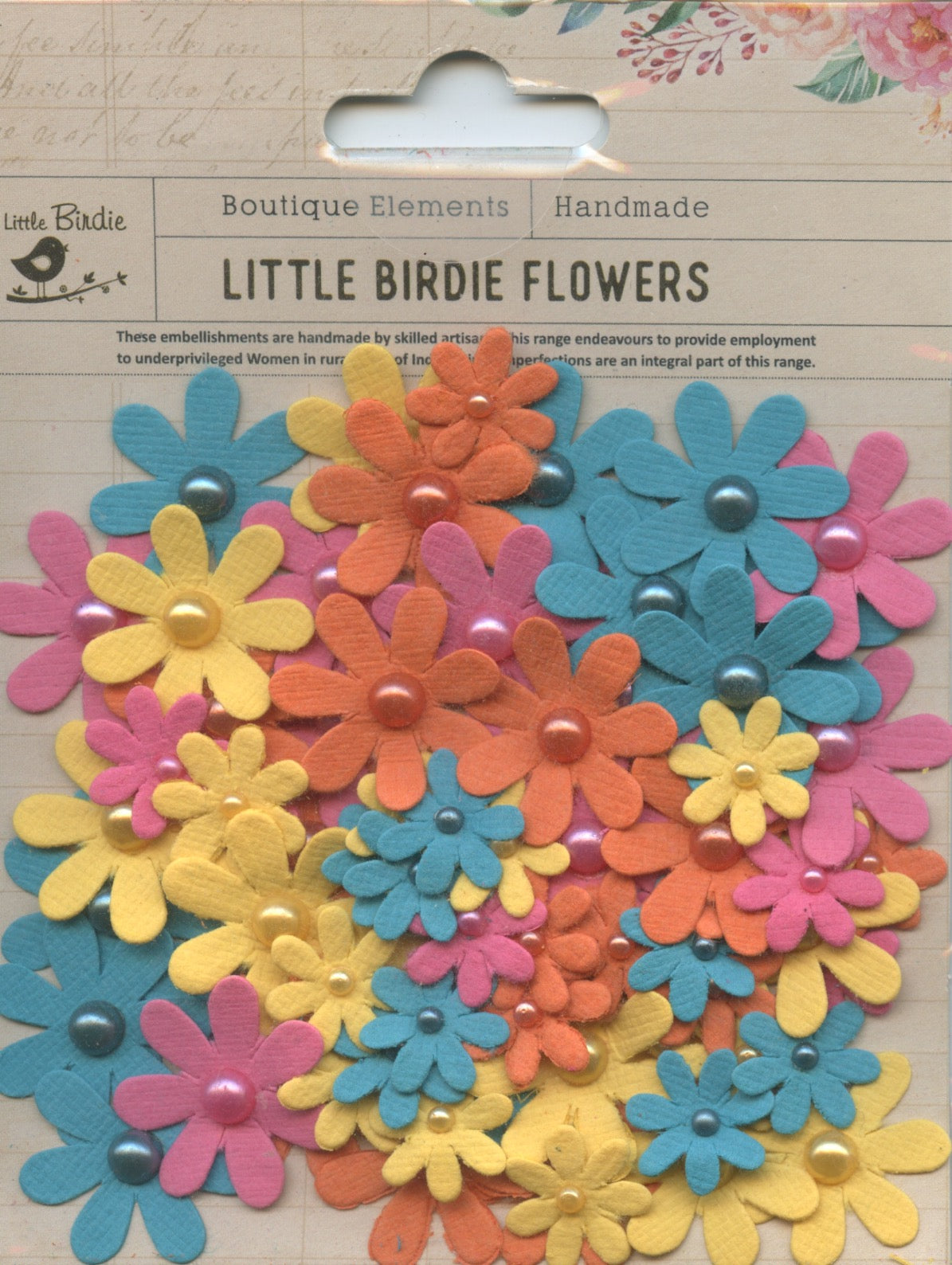 Little Birdie Handmade Embellishments Flowers Pearl Florettes Tropical Starburst 80pc