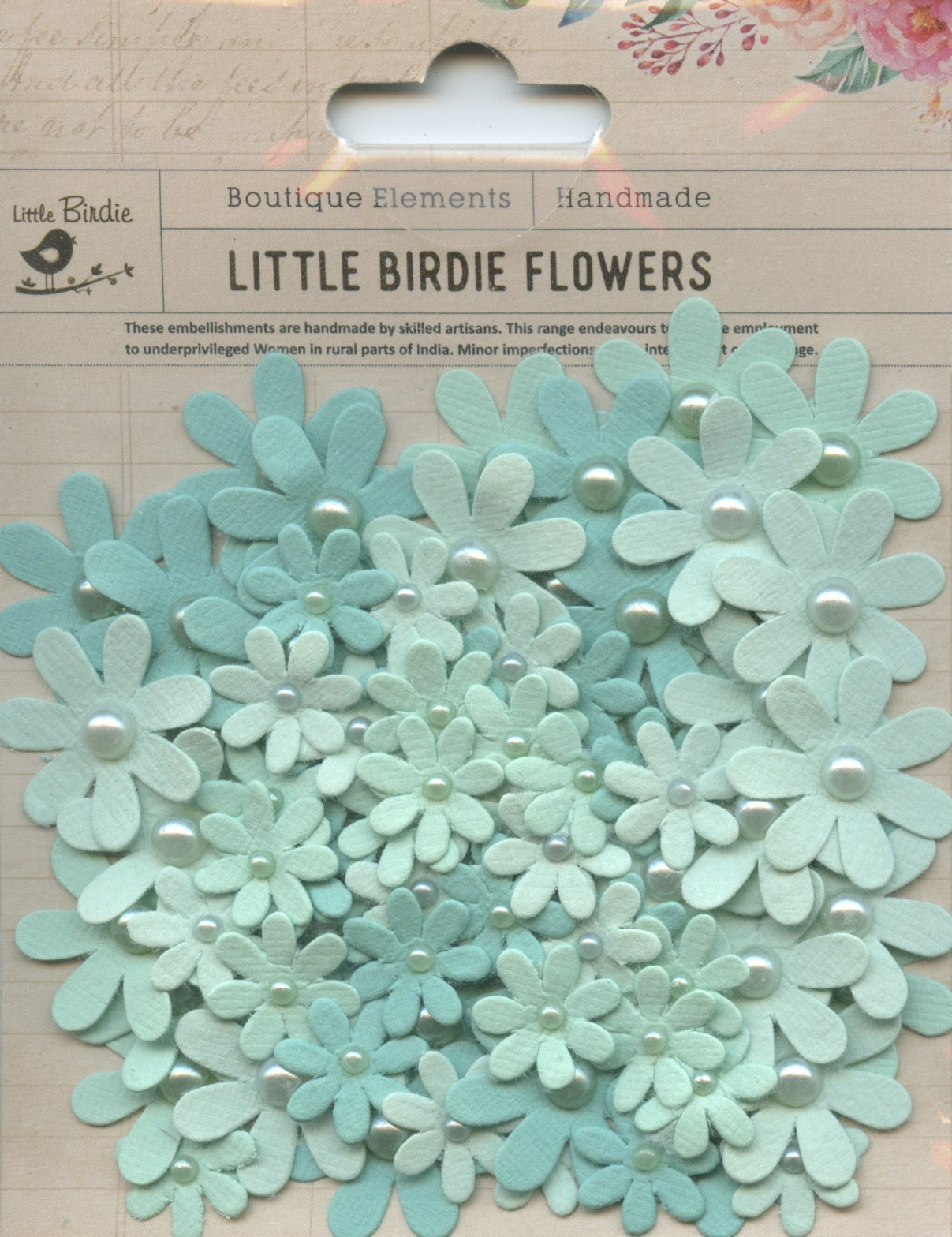Little Birdie Handmade Embellishments Flowers Pearl Florettes Celeste 80pc