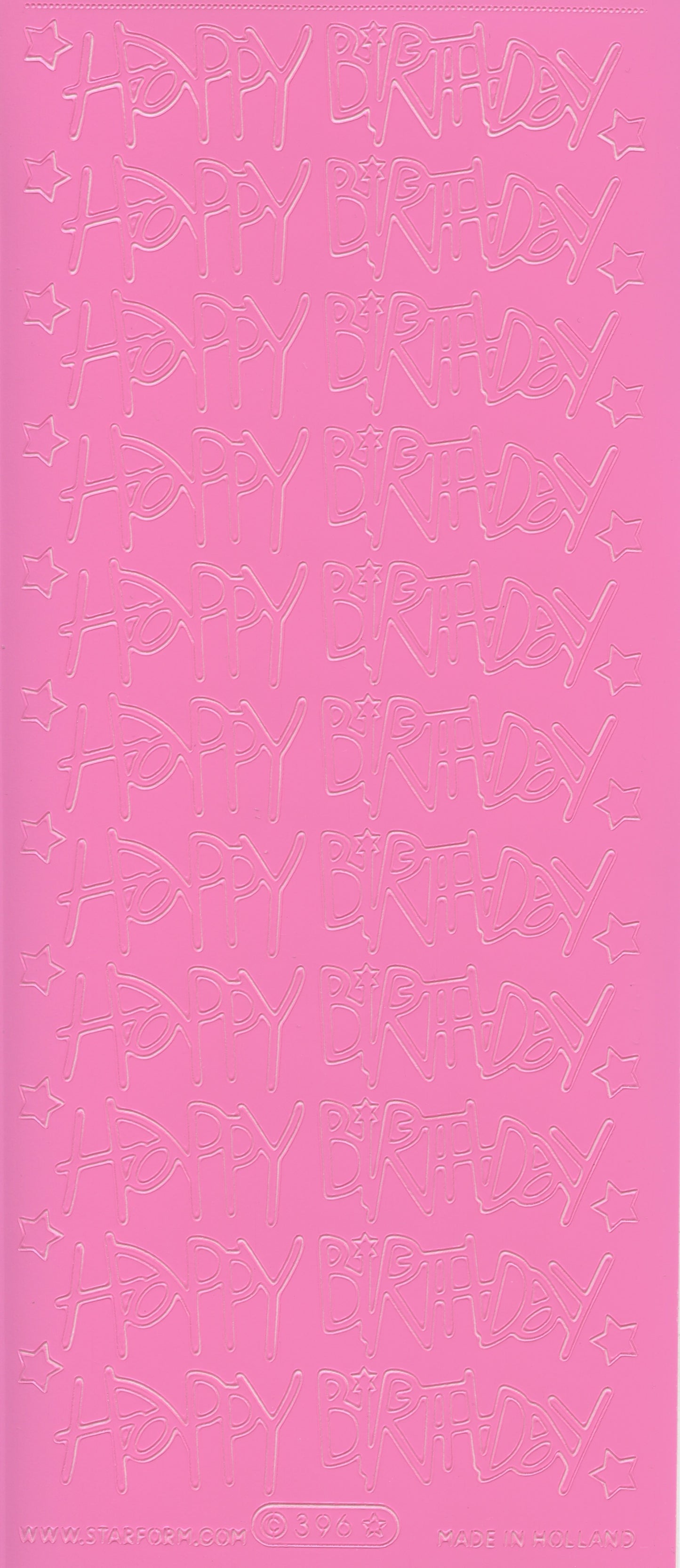 Happy Birthday Stickers with Stars - Pink - 1 Sheet