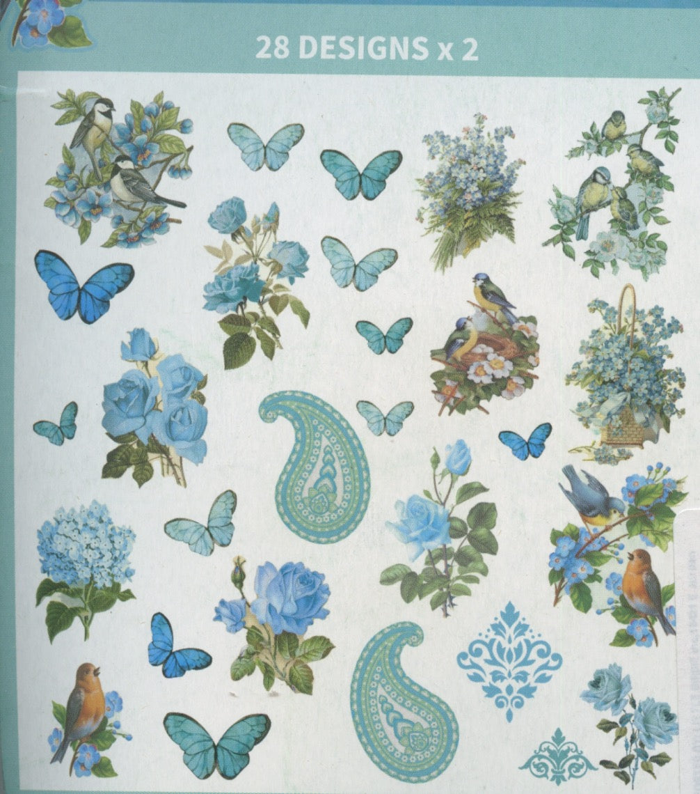 Little Birdie- Ephemera Aqua Emb. - Birds/Butterflies/Flowers - 56pc