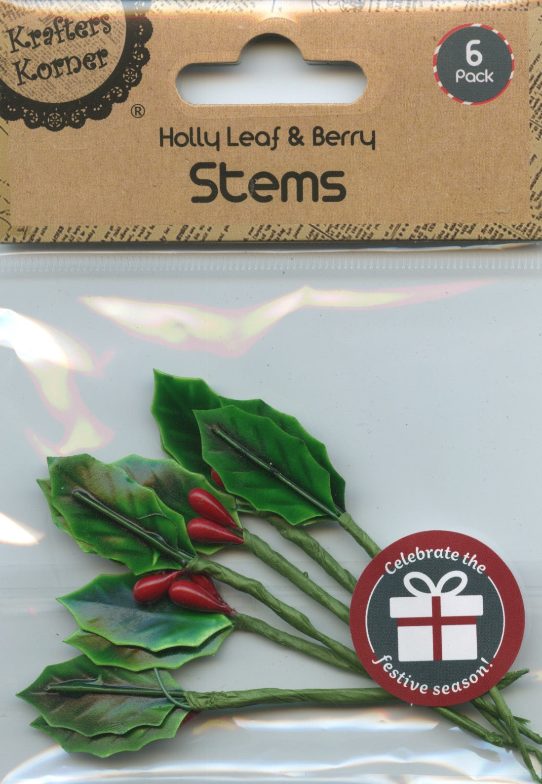 Christmas Holly Leaf and Berry Stems - 6 pk