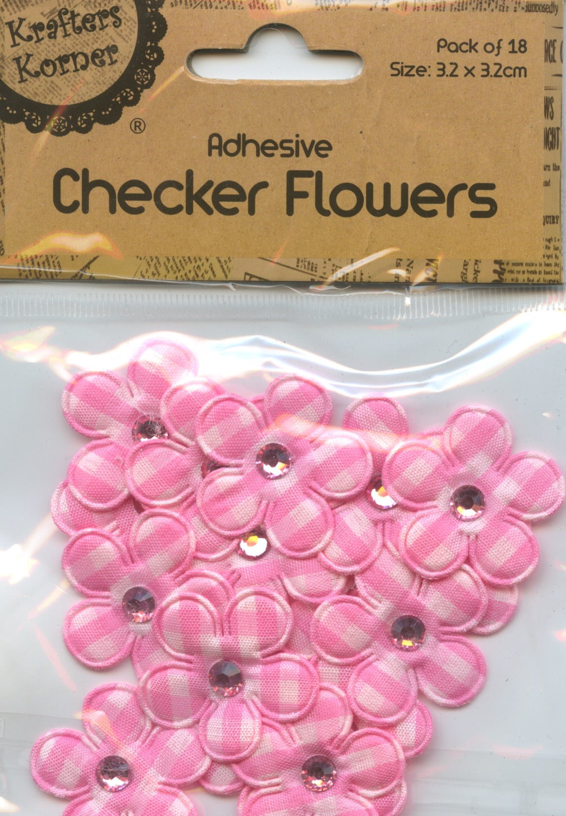 Pink Adhesive Checker Flowers - Pk 18 - Size 3.2 cm