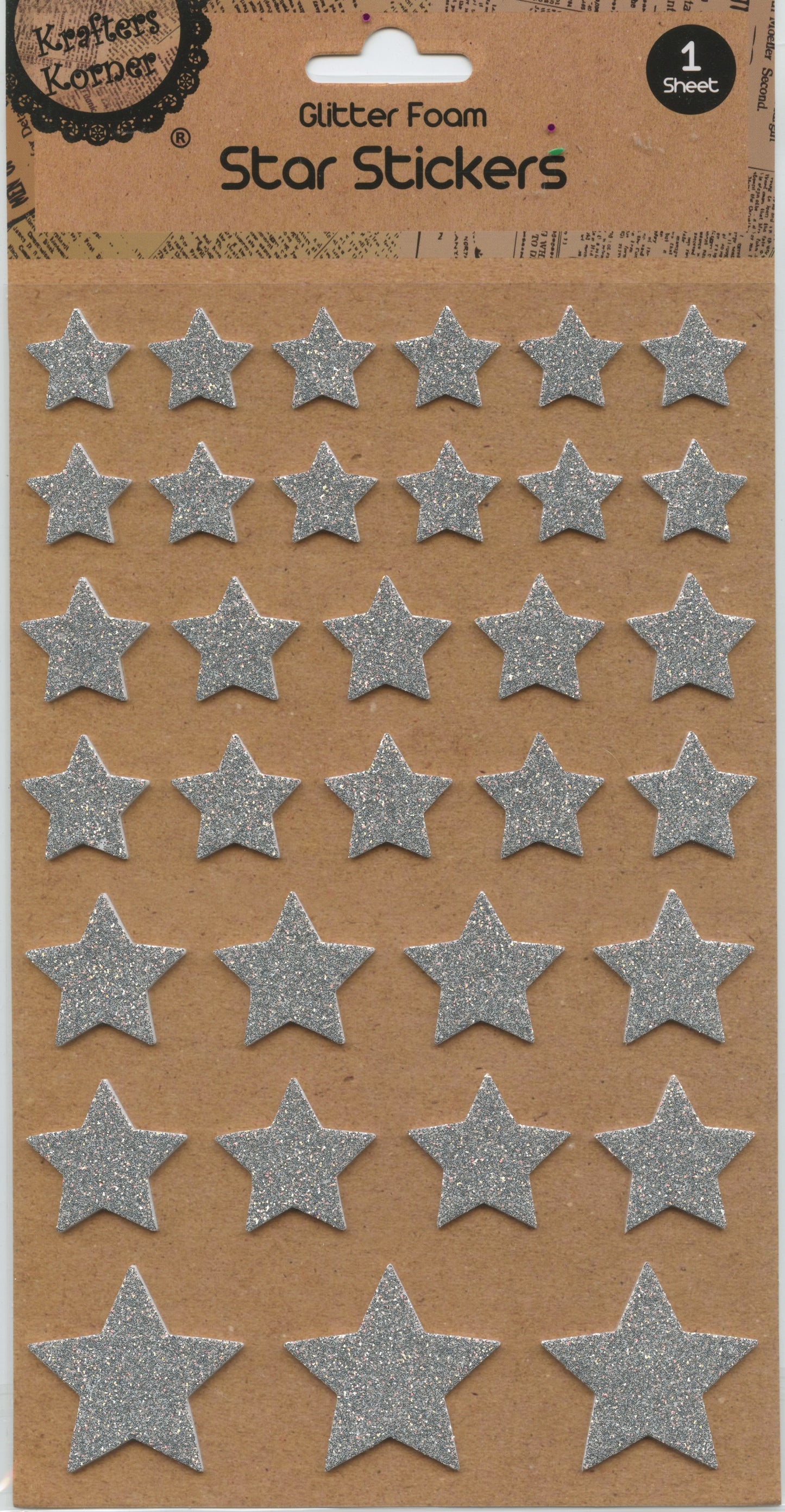 Glitter Foam Star Stickers - Silver - 33pk