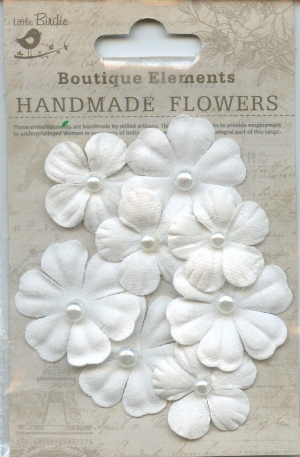 Little Birdie Handmade Flowers - Noelle Blossom White - 8 pcs