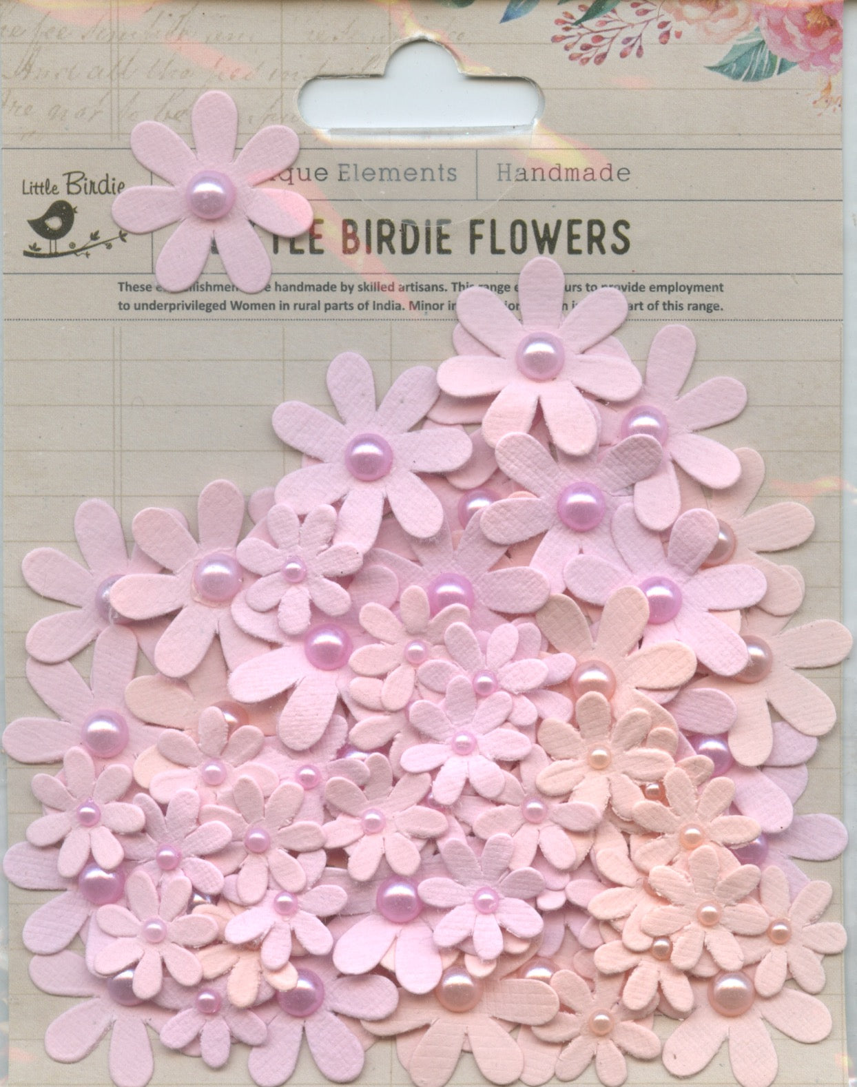 Little Birdie Handmade Embellishments Flowers Pearl Florettes Blush 80pc