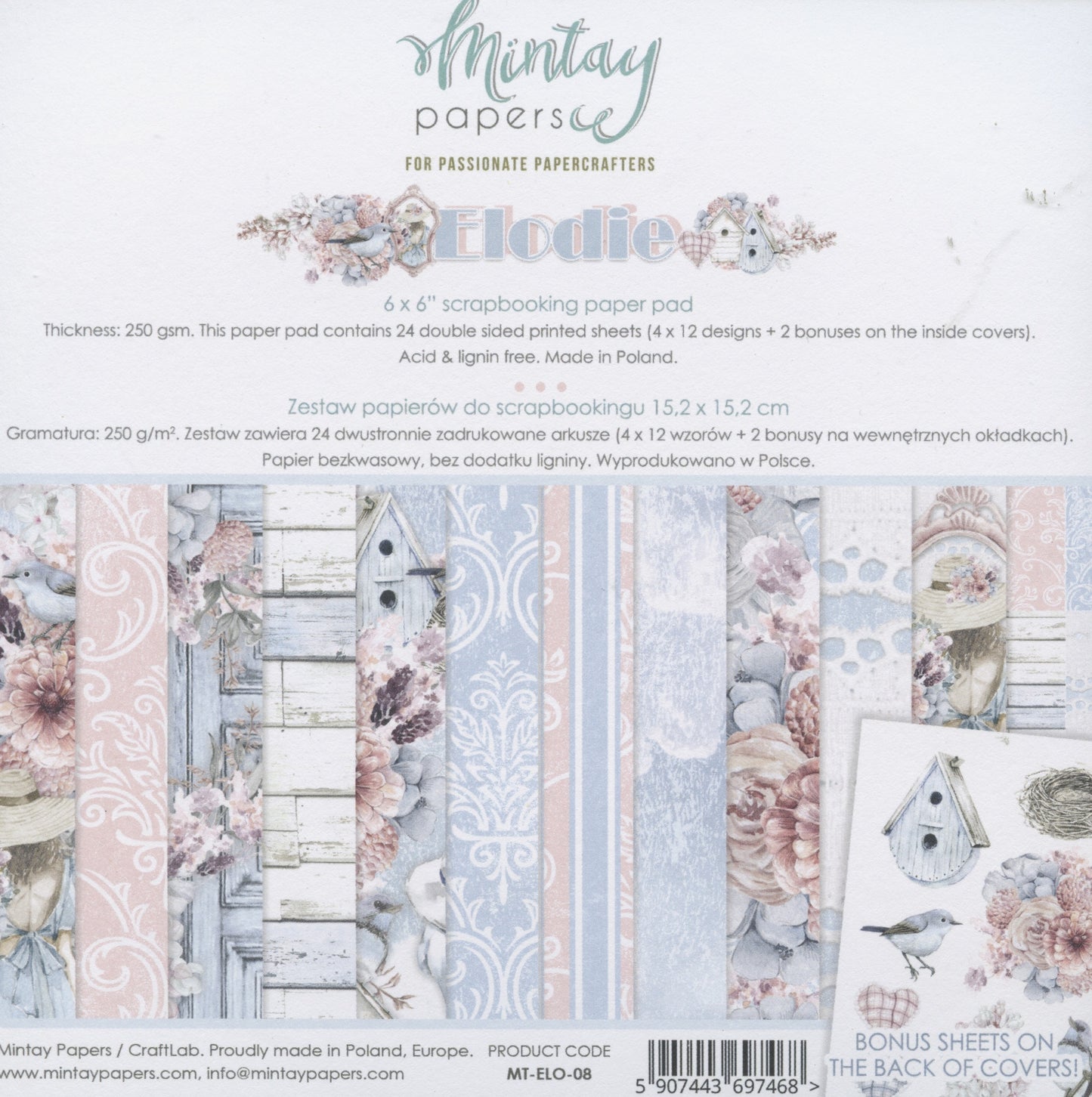 Elodie Paper Pad - 24x Doubled sided sheets - 15.2x15.2cm