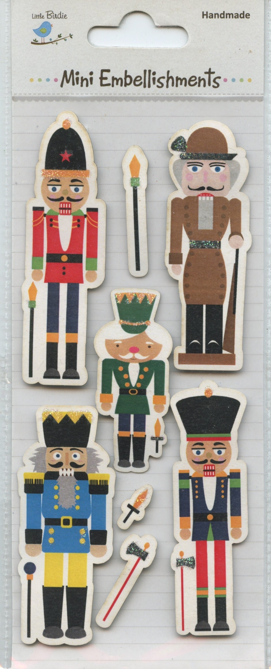 Little Birdie Handmade Mini Embellishments Christmas Nutcrackers 8pc