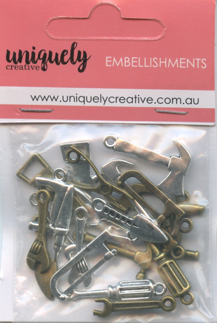 Tiny Tools in Brass and Silver Embellishments - Approx 20 in pack