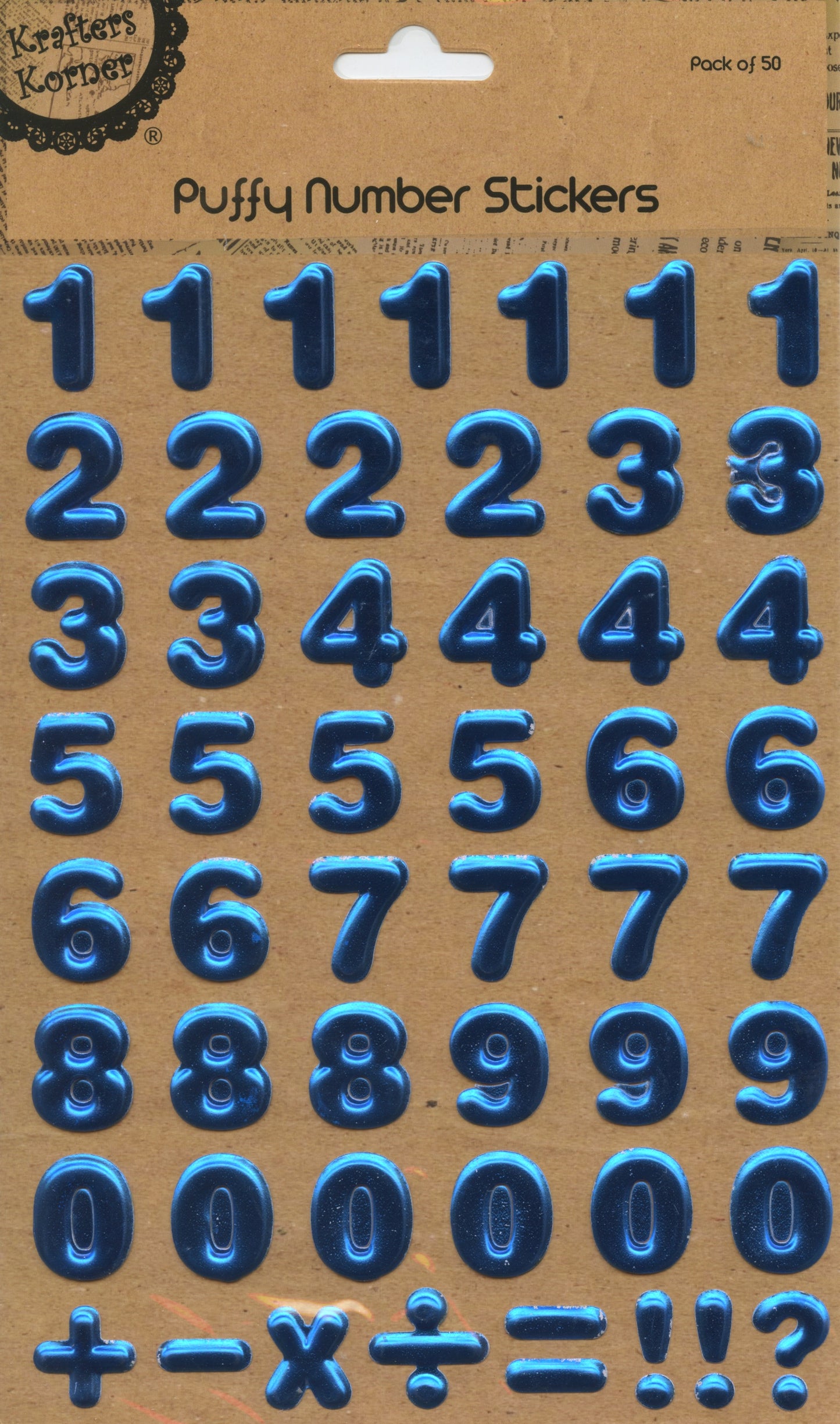 Puffy Number Stickers - Blue - Pack of 50