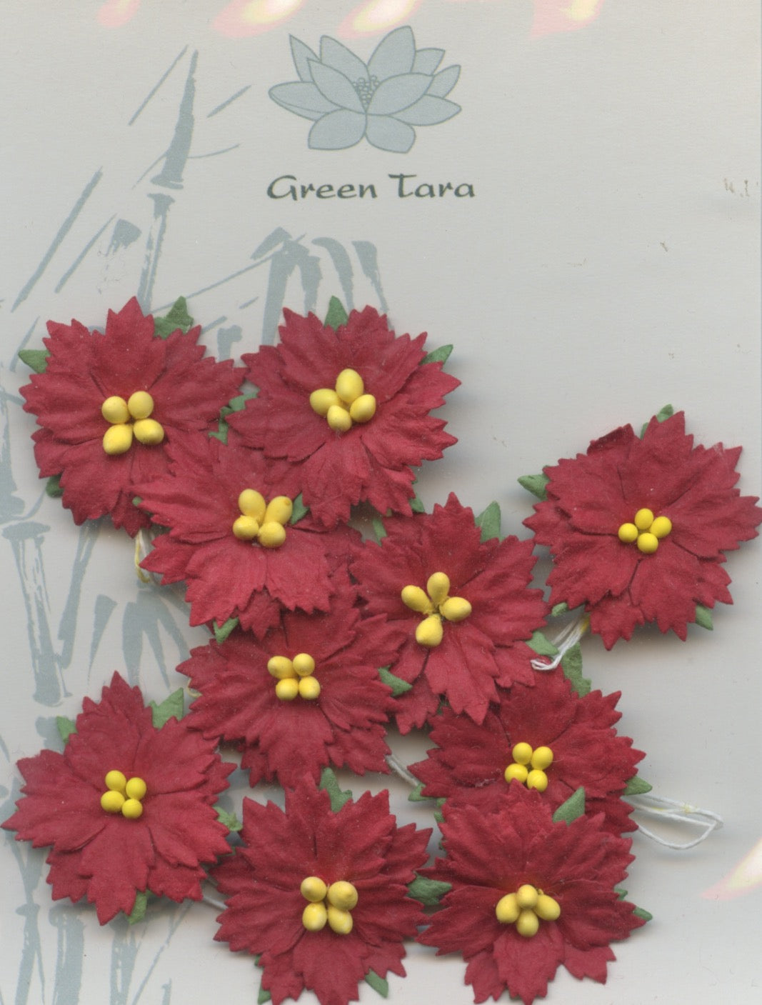 Christmas Poinsettia Red with yellow centre - 2.5cm - 10 pack