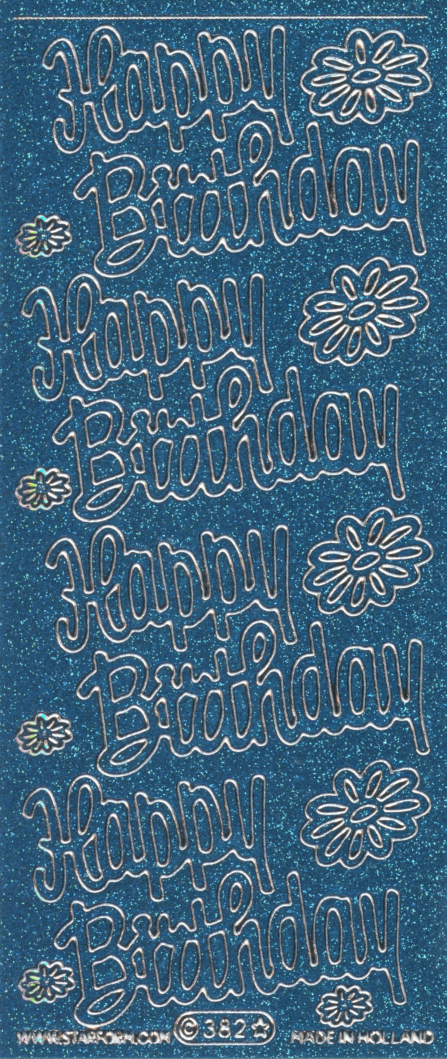 Happy Birthday Glitter Turquoise/Silver - Craft Stickers 17pk