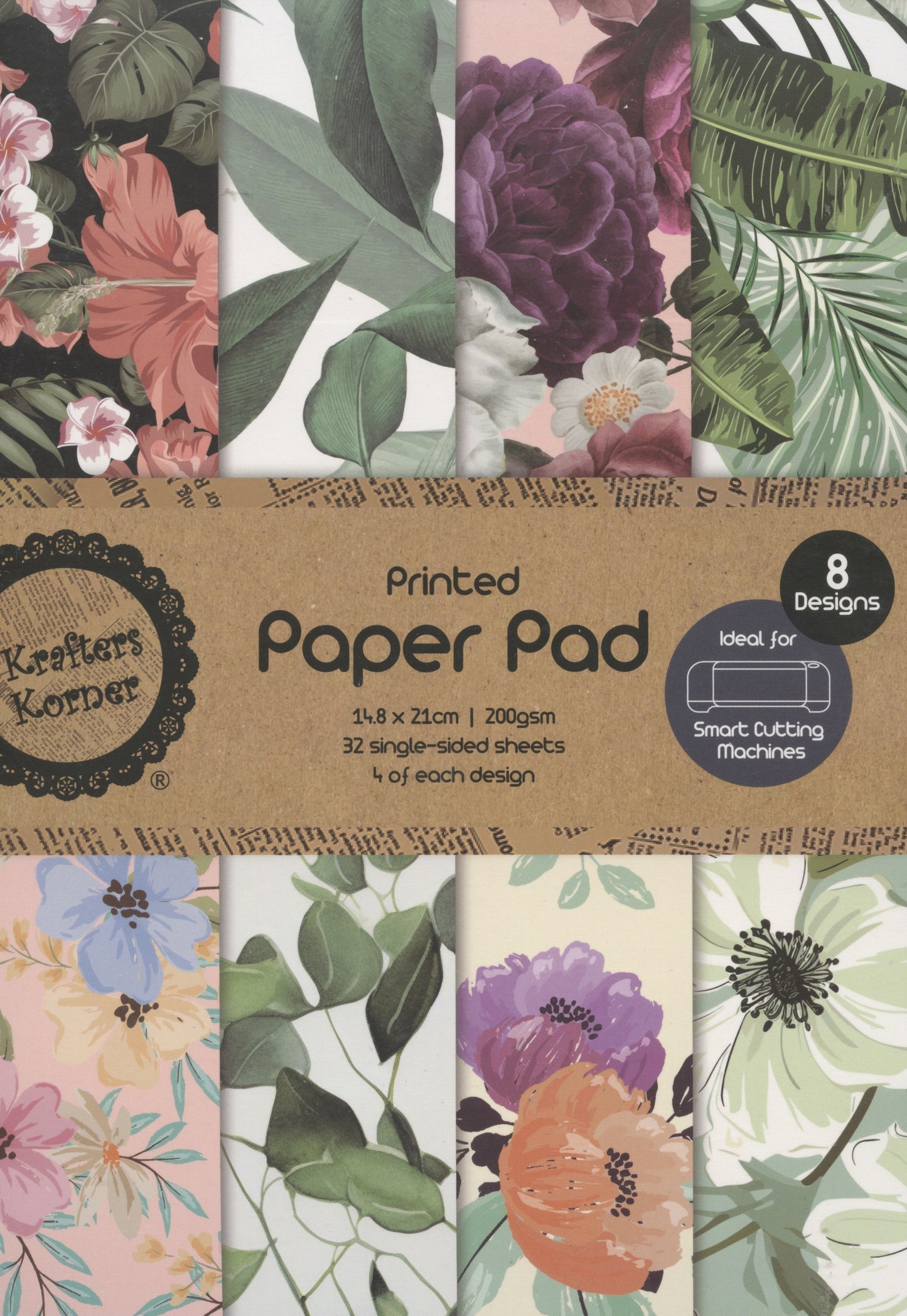 Flowers - Printed Paper Pad - 32 sheets - 14.8x21cm - 8 Designs