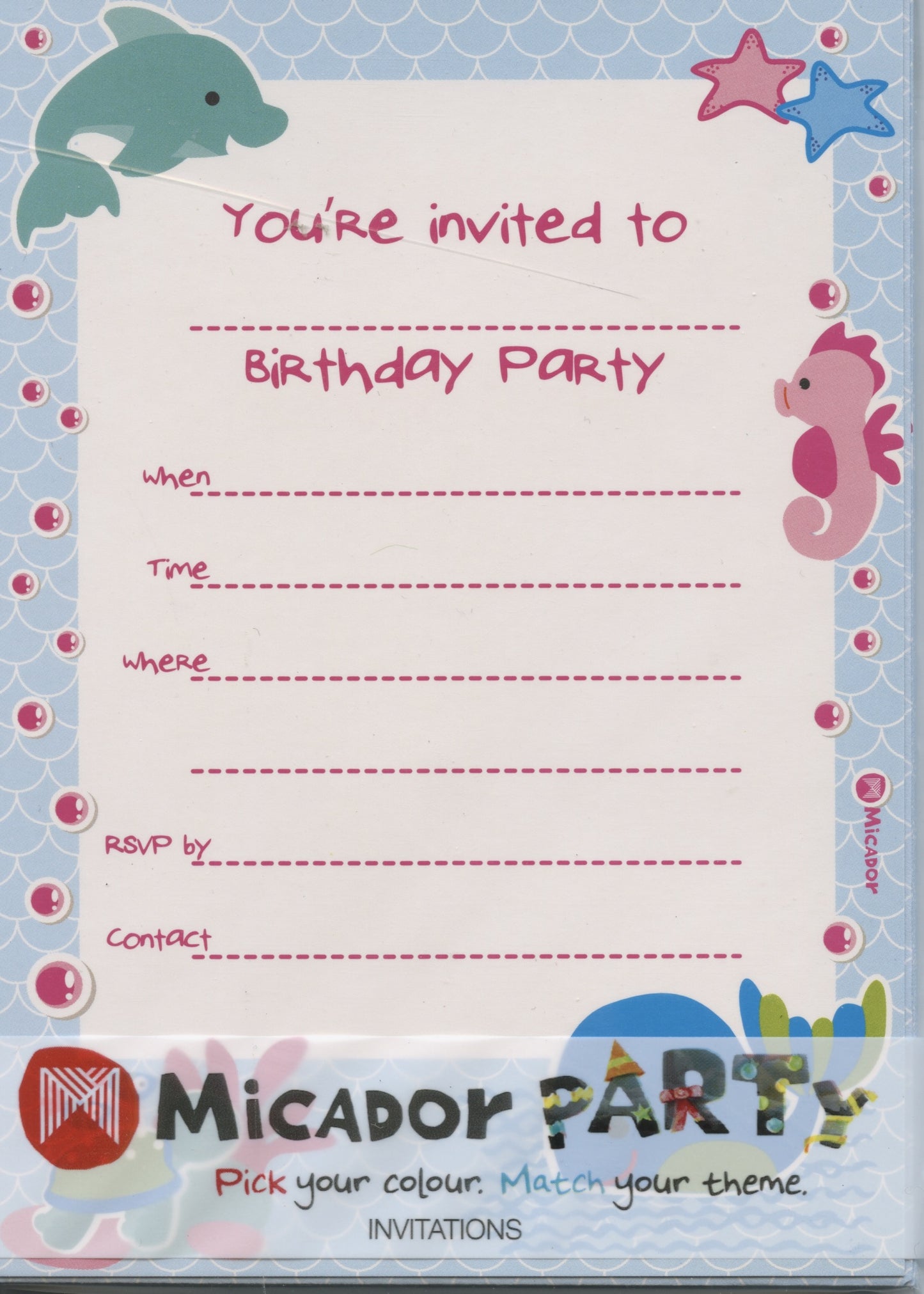 Sea Theme - Party Invitations with envelopes - 10 pack - 10x15cm