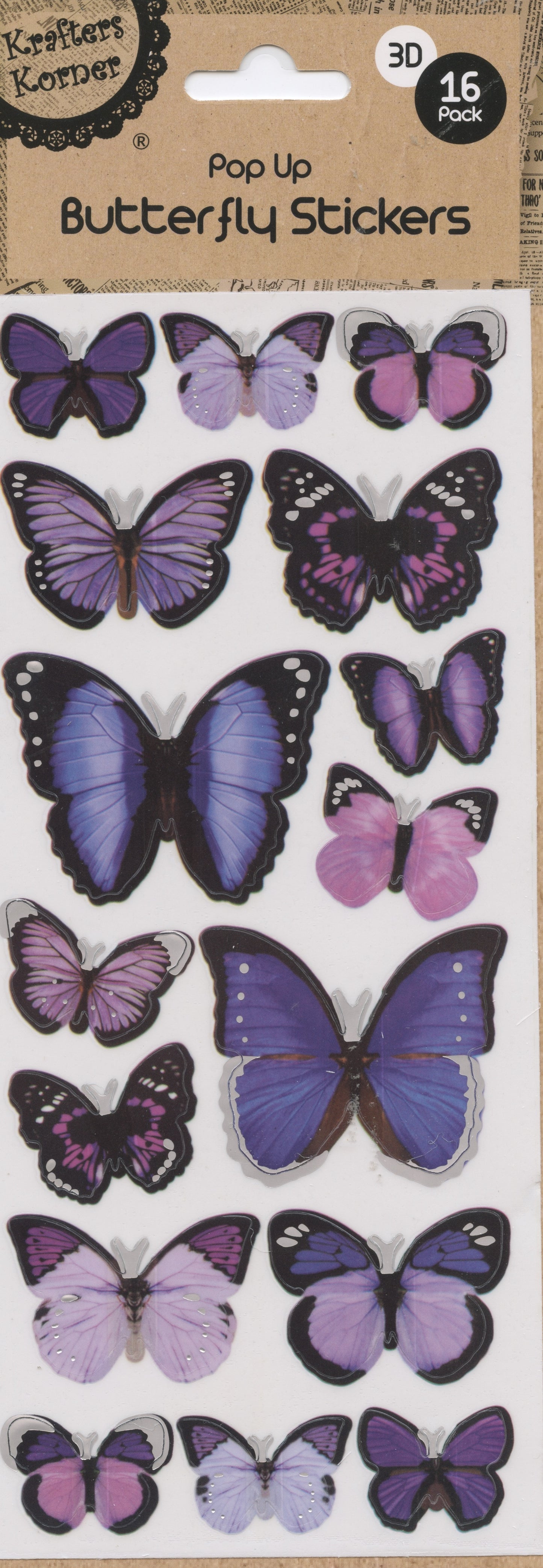 3D Butterfly Pop Up Stickers - Shades of Purple - 16 pk